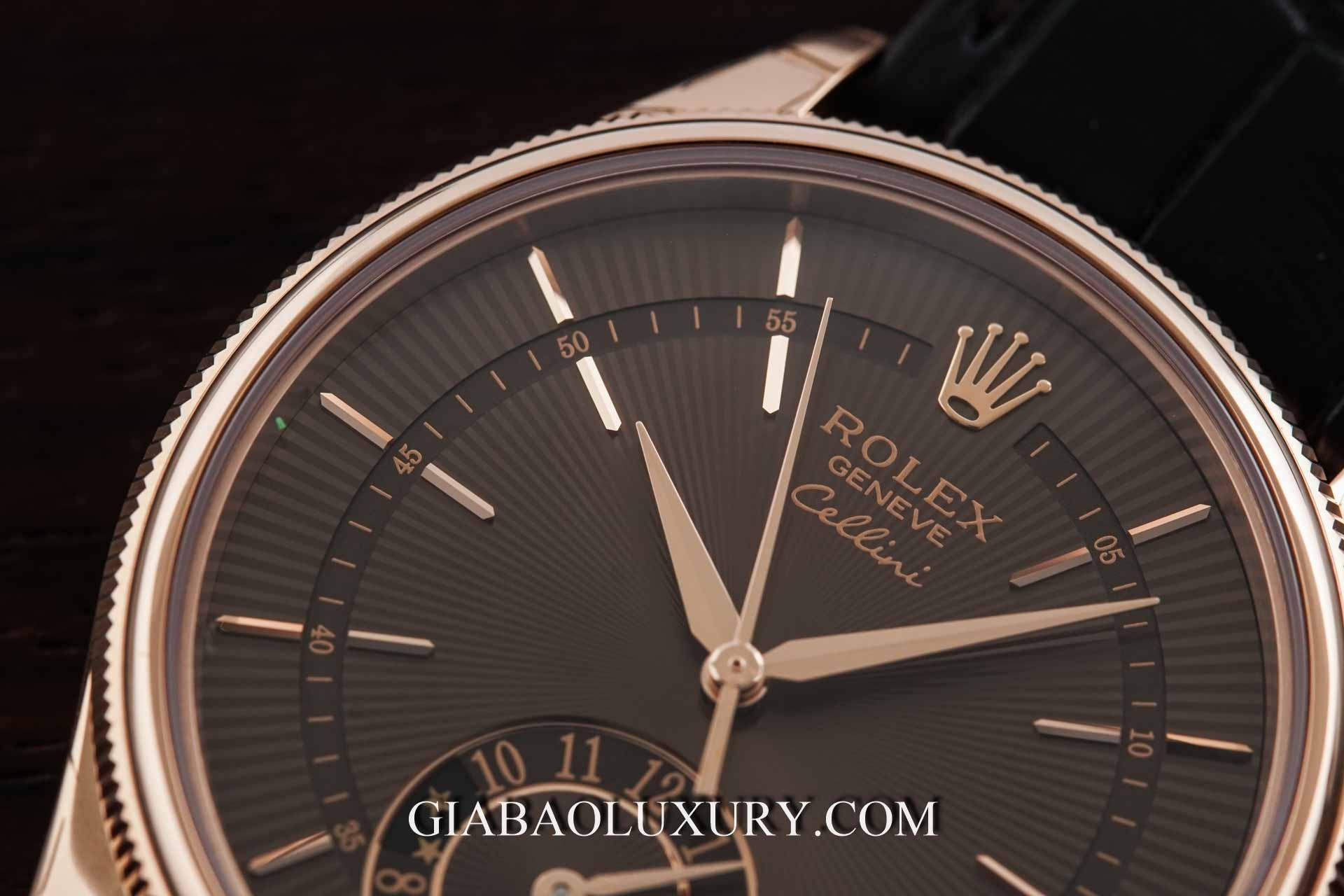 Đồng Hồ Rolex Cellini Dual Time 50525 Mặt Số Nâu