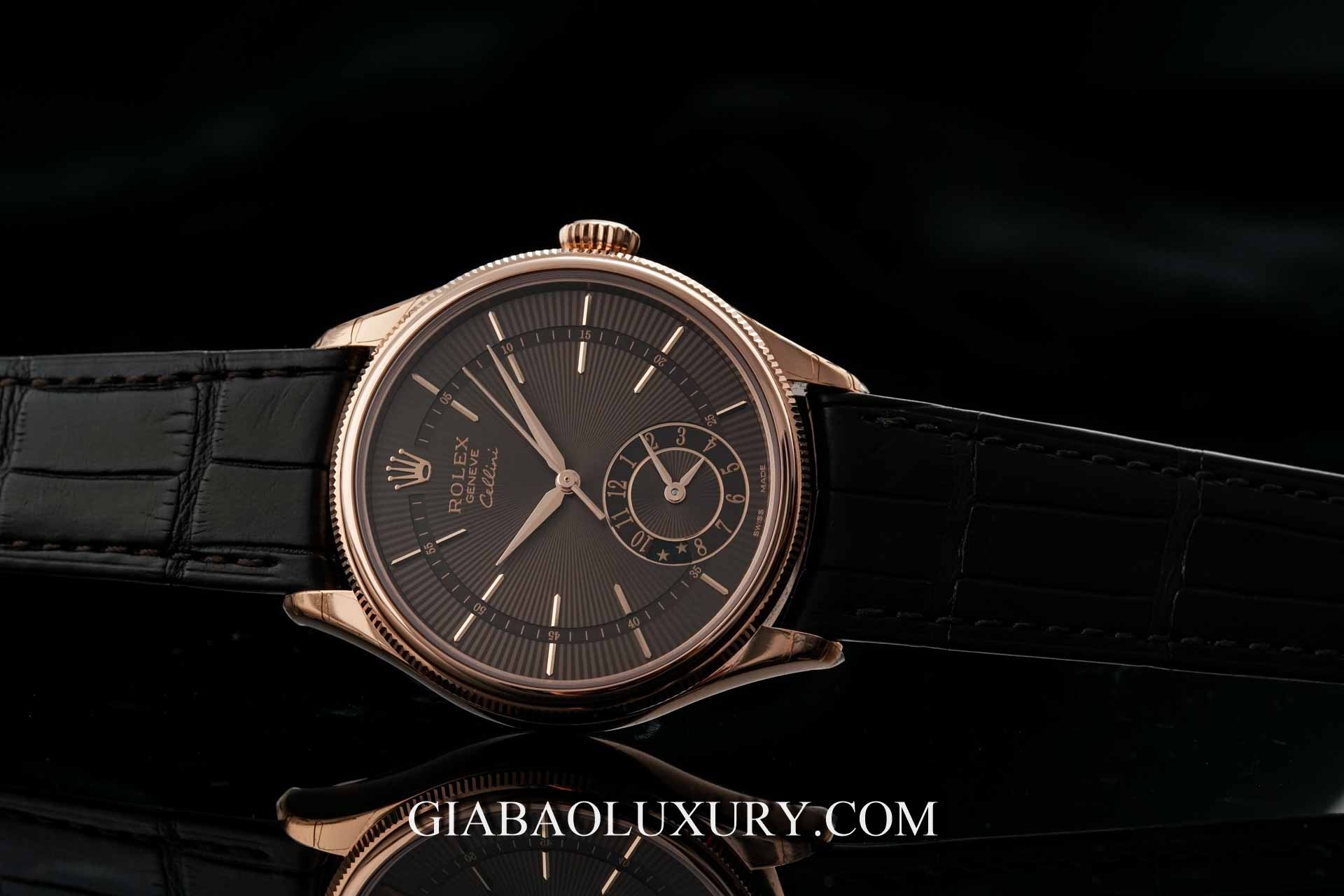 Đồng Hồ Rolex Cellini Dual Time 50525 Mặt Số Nâu