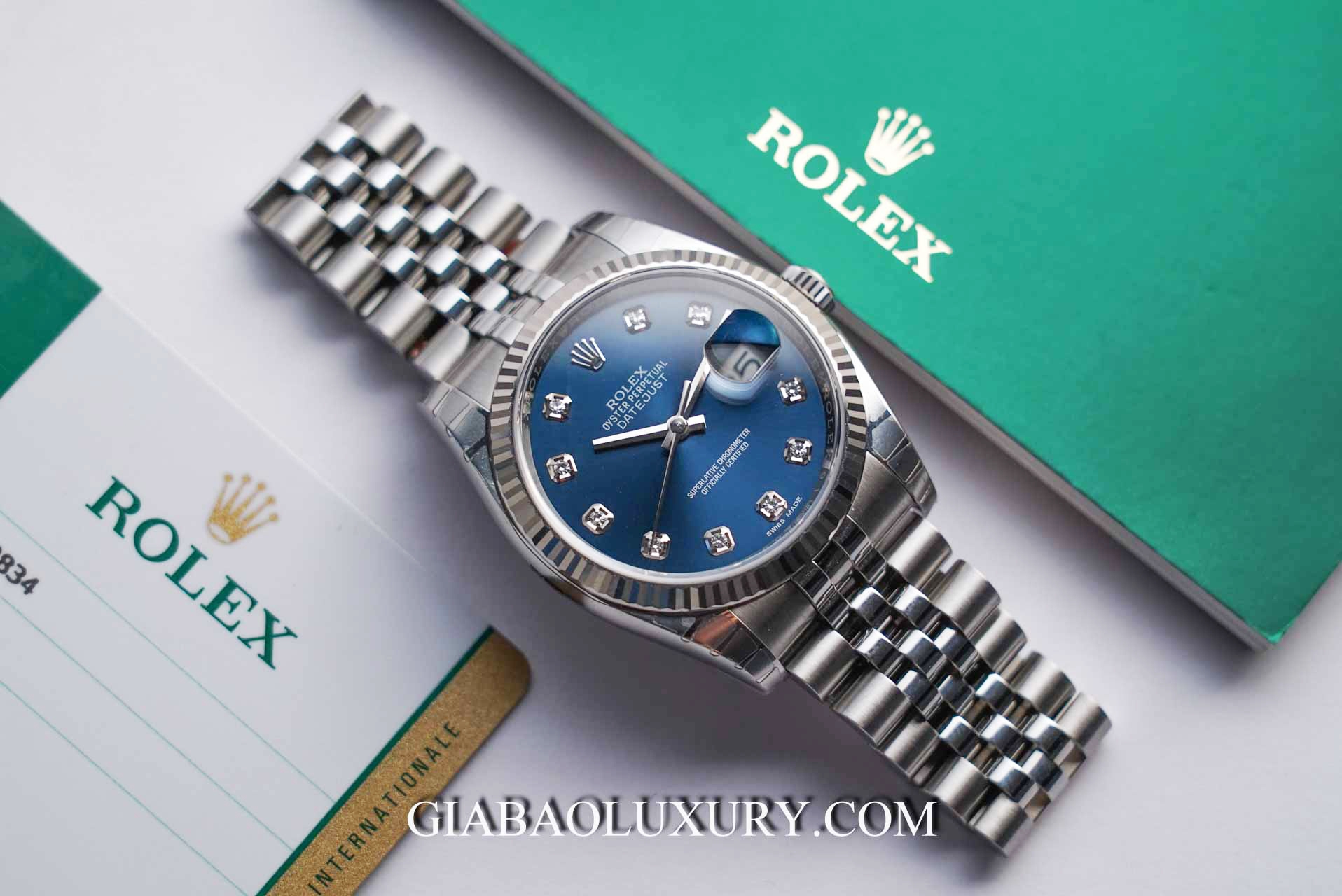 Đồng Hồ Rolex Datejust 116234 Mặt Số Xanh Nạm Kim Cương