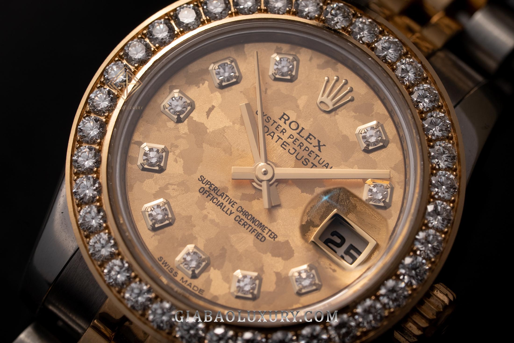 Đồng Hồ Rolex Lady-Datejust 26 179173 Mặt Số Họa Tiết Hoa Vàng Nạm Kim Cương