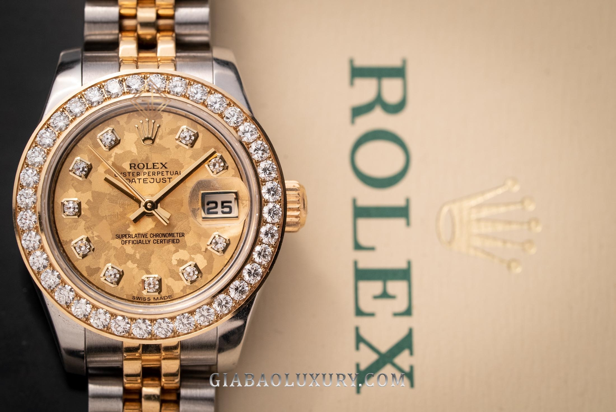 Đồng Hồ Rolex Lady-Datejust 26 179173 Mặt Số Họa Tiết Hoa Vàng Nạm Kim Cương