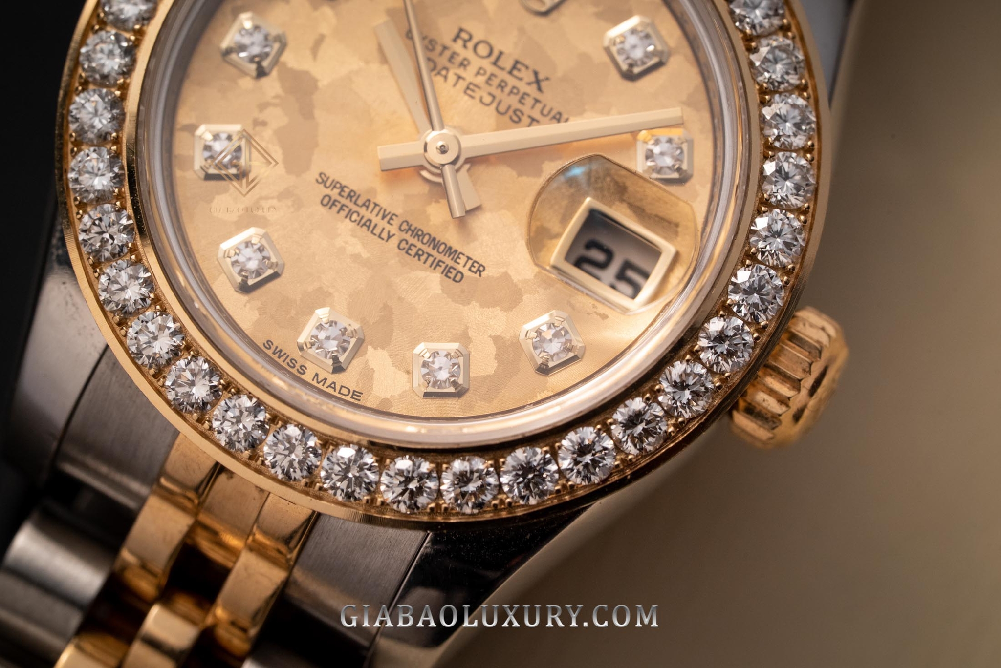 Đồng Hồ Rolex Lady-Datejust 26 179173 Mặt Số Họa Tiết Hoa Vàng Nạm Kim Cương