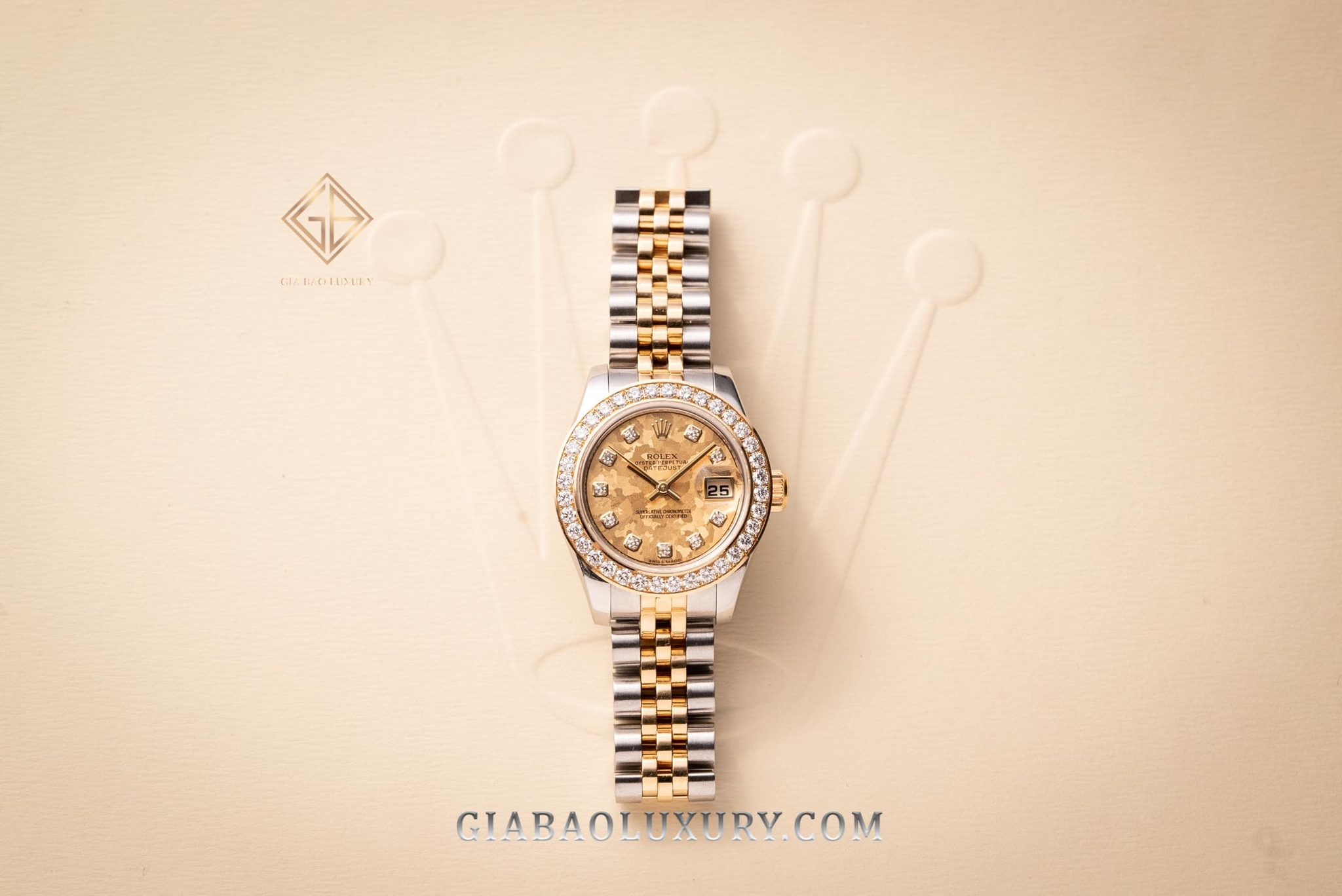 Đồng Hồ Rolex Lady-Datejust 26 179173 Mặt Số Họa Tiết Hoa Vàng Nạm Kim Cương