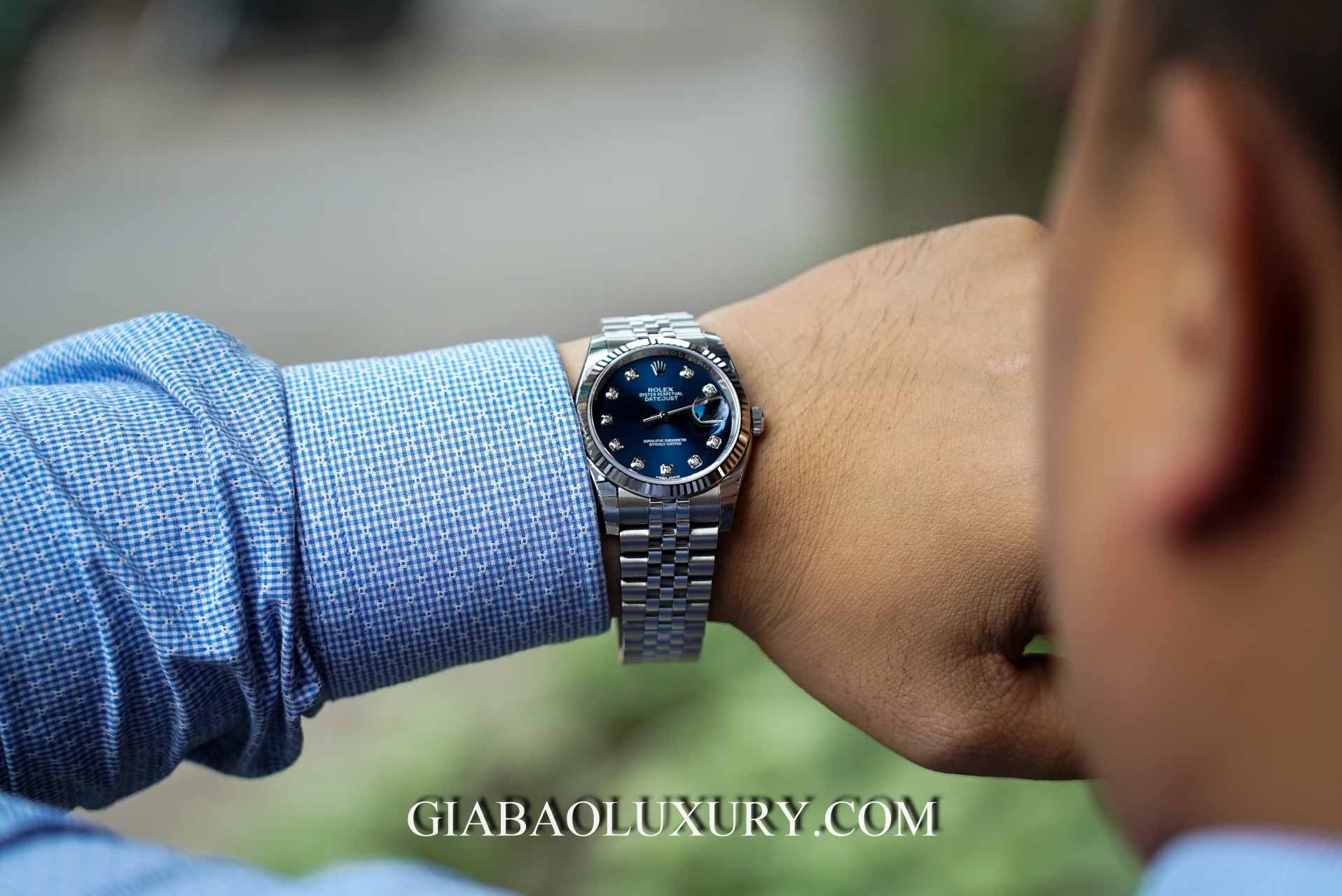 Đồng Hồ Rolex Datejust 116234 Mặt Số Xanh Nạm Kim Cương