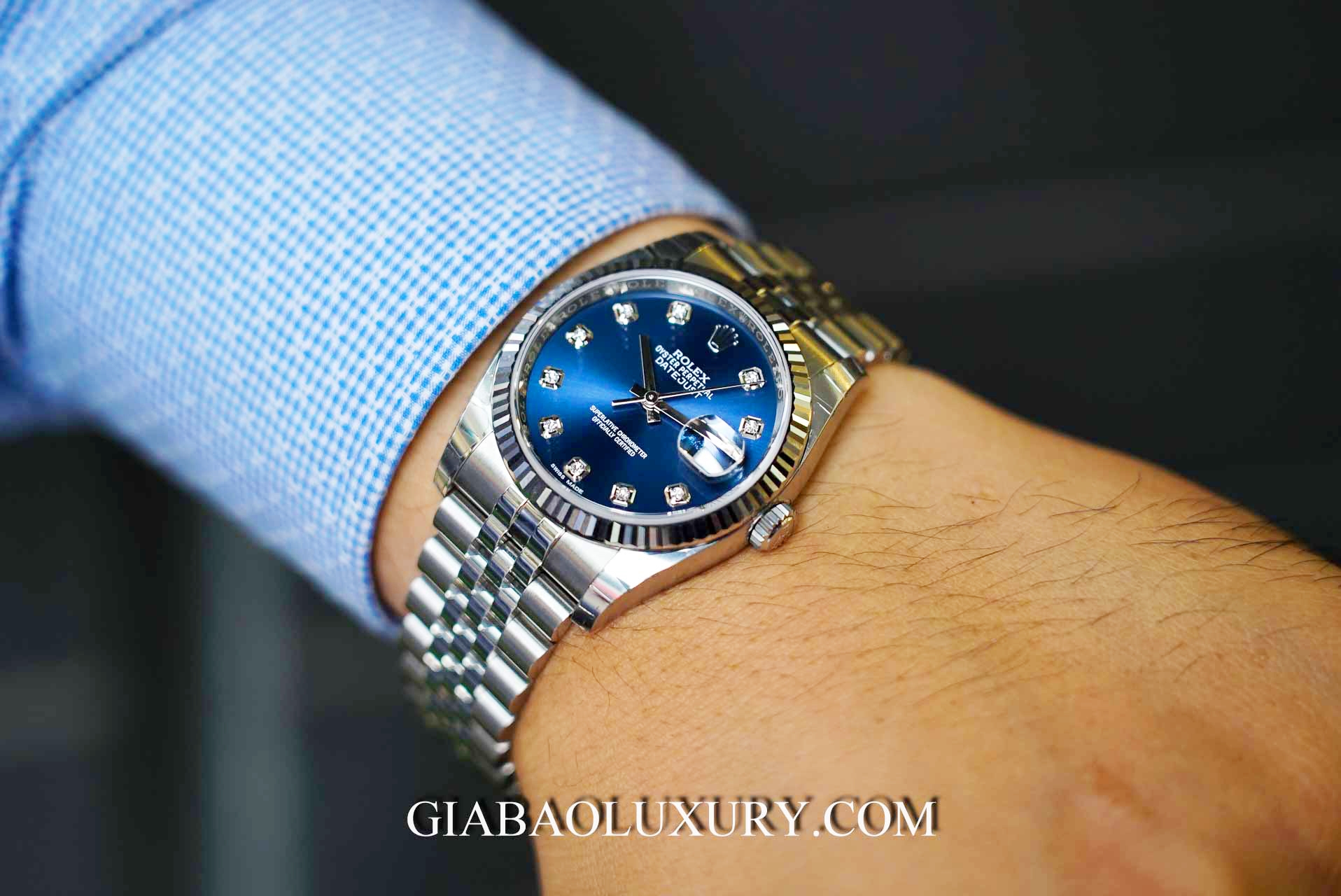 Đồng Hồ Rolex Datejust 116234 Mặt Số Xanh Nạm Kim Cương