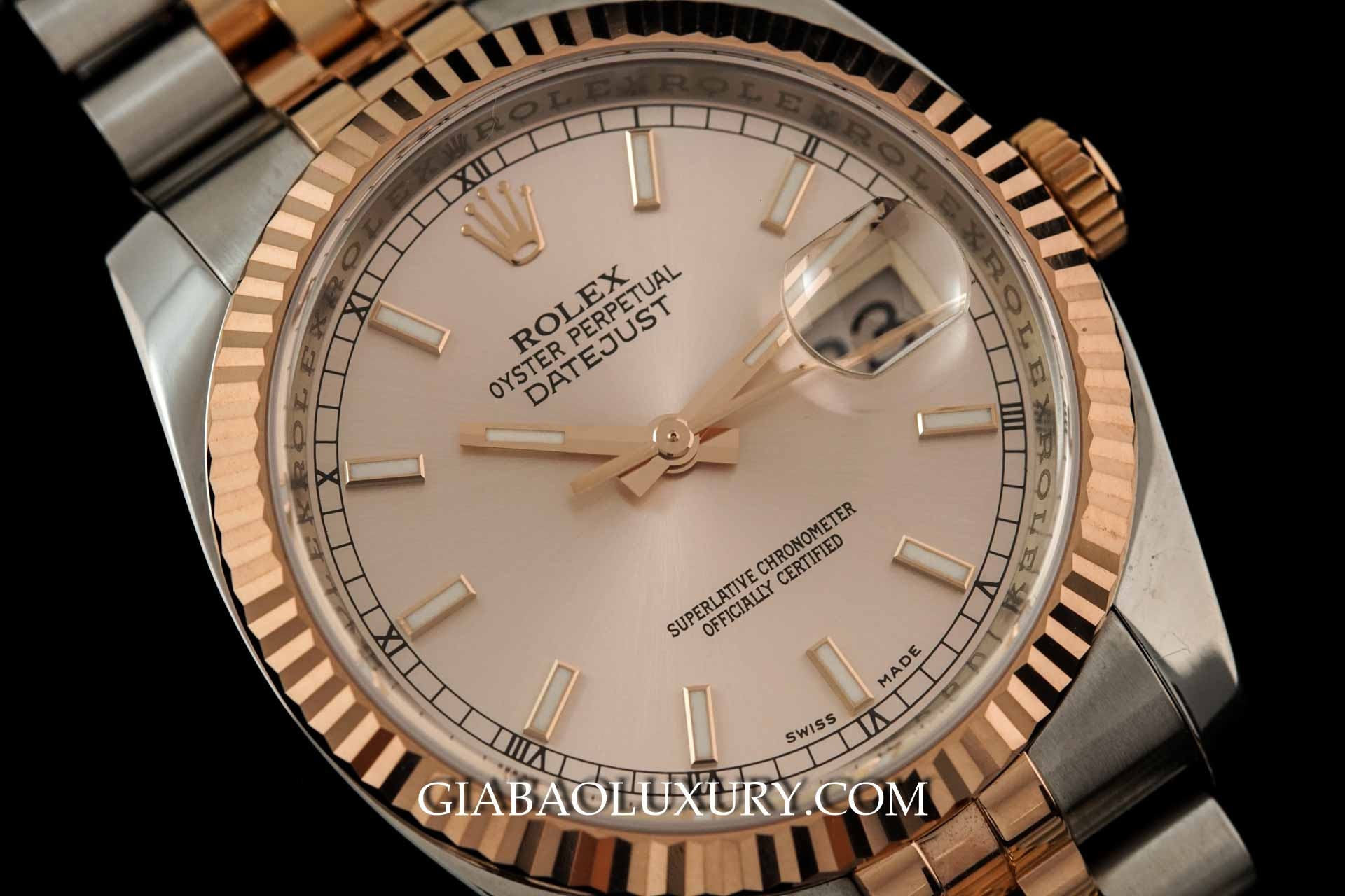 Đồng Hồ Rolex Datejust 116231 Mặt Số Hồng, Cọc Số Dạ Quang