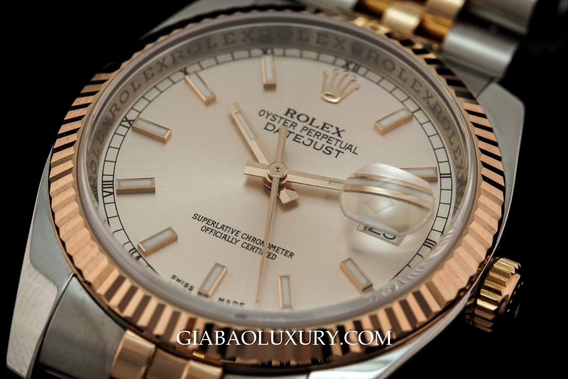 Đồng Hồ Rolex Datejust 116231 Mặt Số Hồng, Cọc Số Dạ Quang