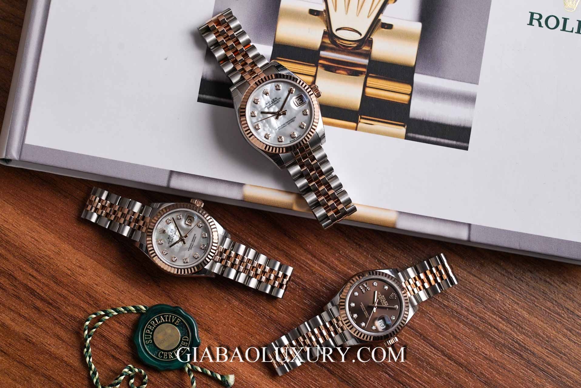 Đồng hồ Rolex Lady-Datejust 178271 Mặt Số Vỏ Trai Trắng Nạm Kim Cương