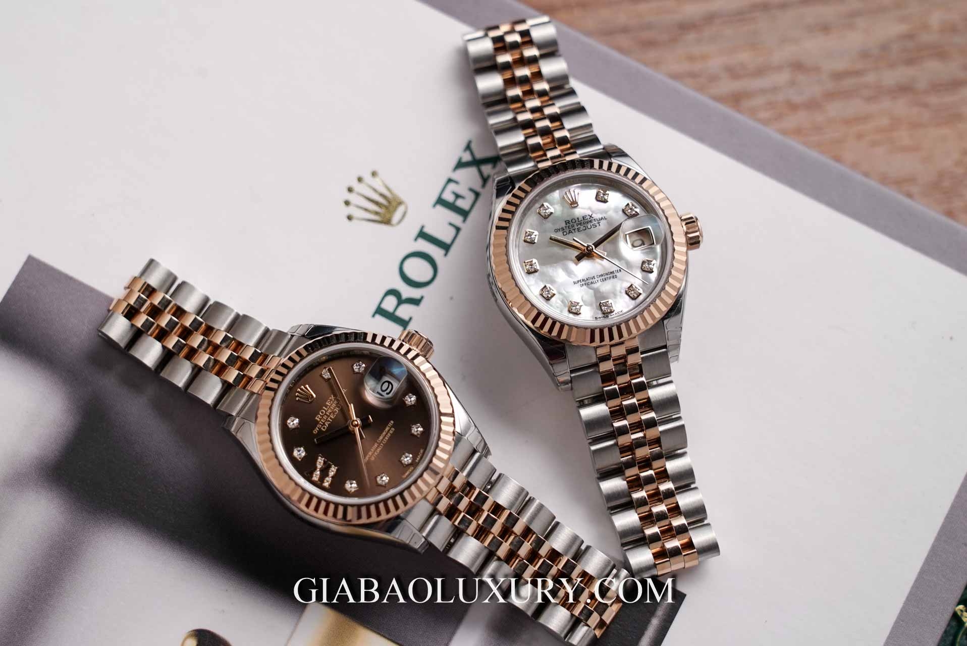 Đồng Hồ Rolex Lady Datejust 279171 Mặt Số Vỏ Trai Trắng Nạm Kim Cương