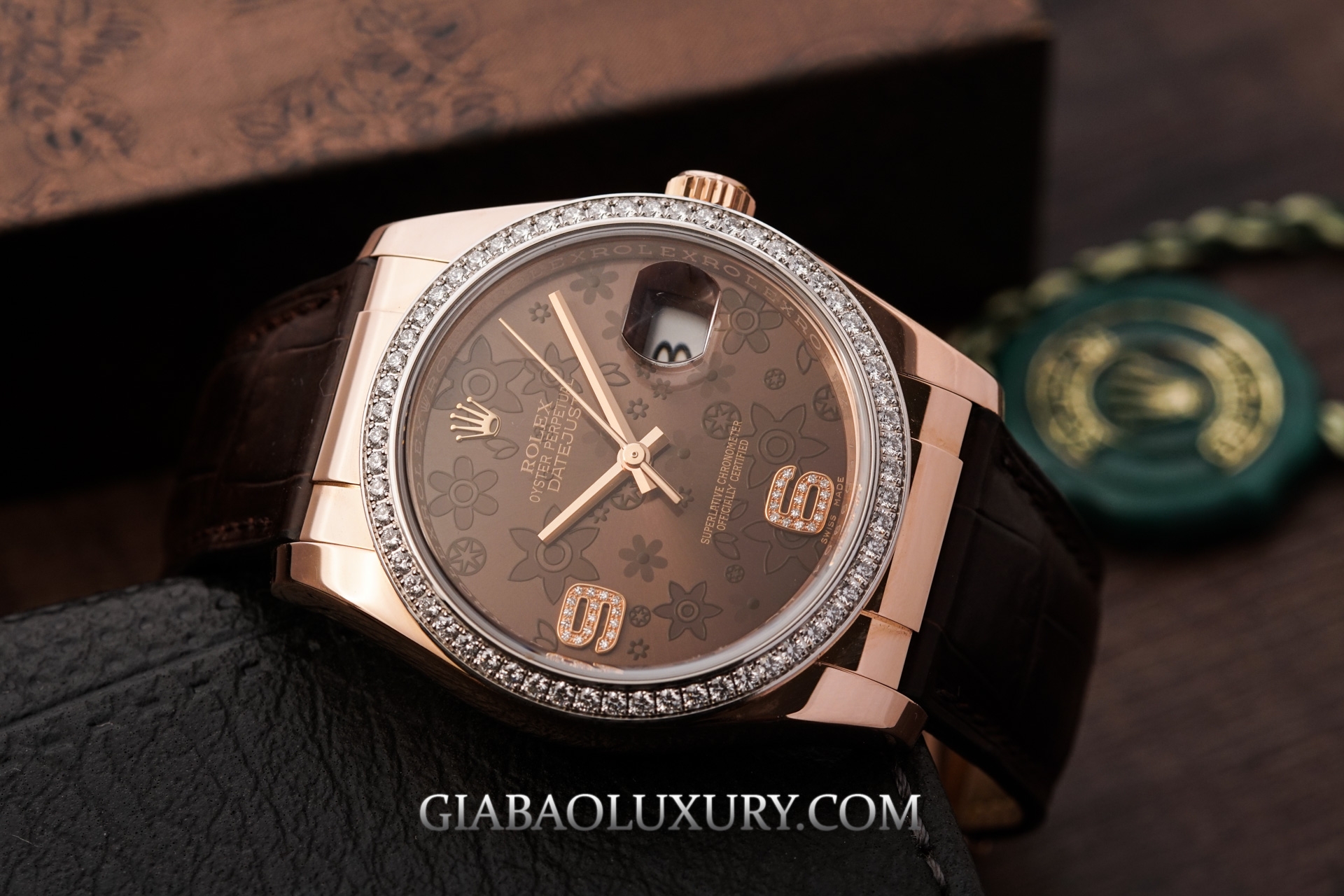 đồng hồ Rolex Datejust 36mm 116185 Mặt Số Chocolate Họa Tiết Hoa