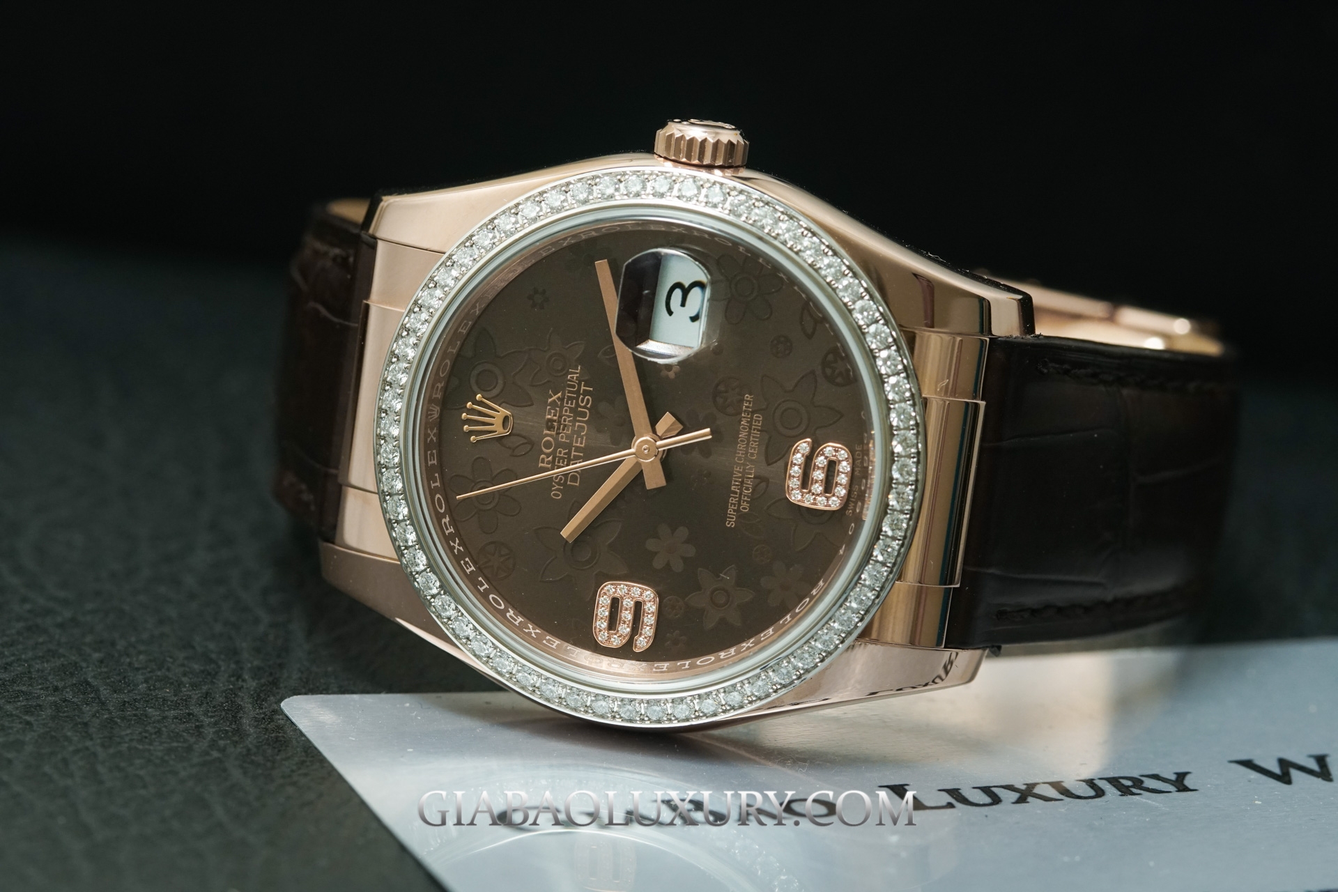 Đồng hồ Rolex Datejust 36mm 116185 Mặt Số Chocolate Họa Tiết Hoa