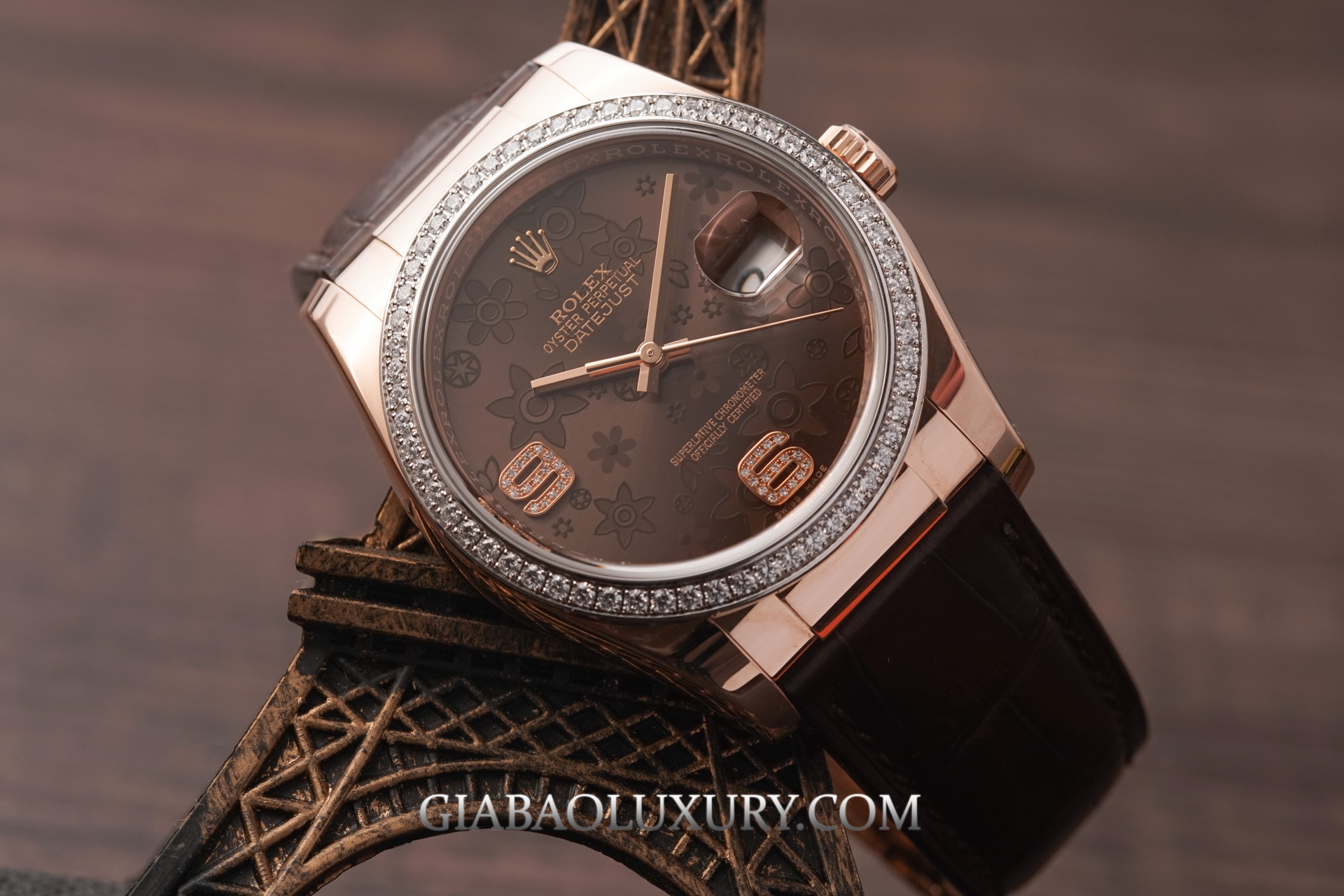 đồng hồ Rolex Datejust 36mm 116185 Mặt Số Chocolate Họa Tiết Hoa