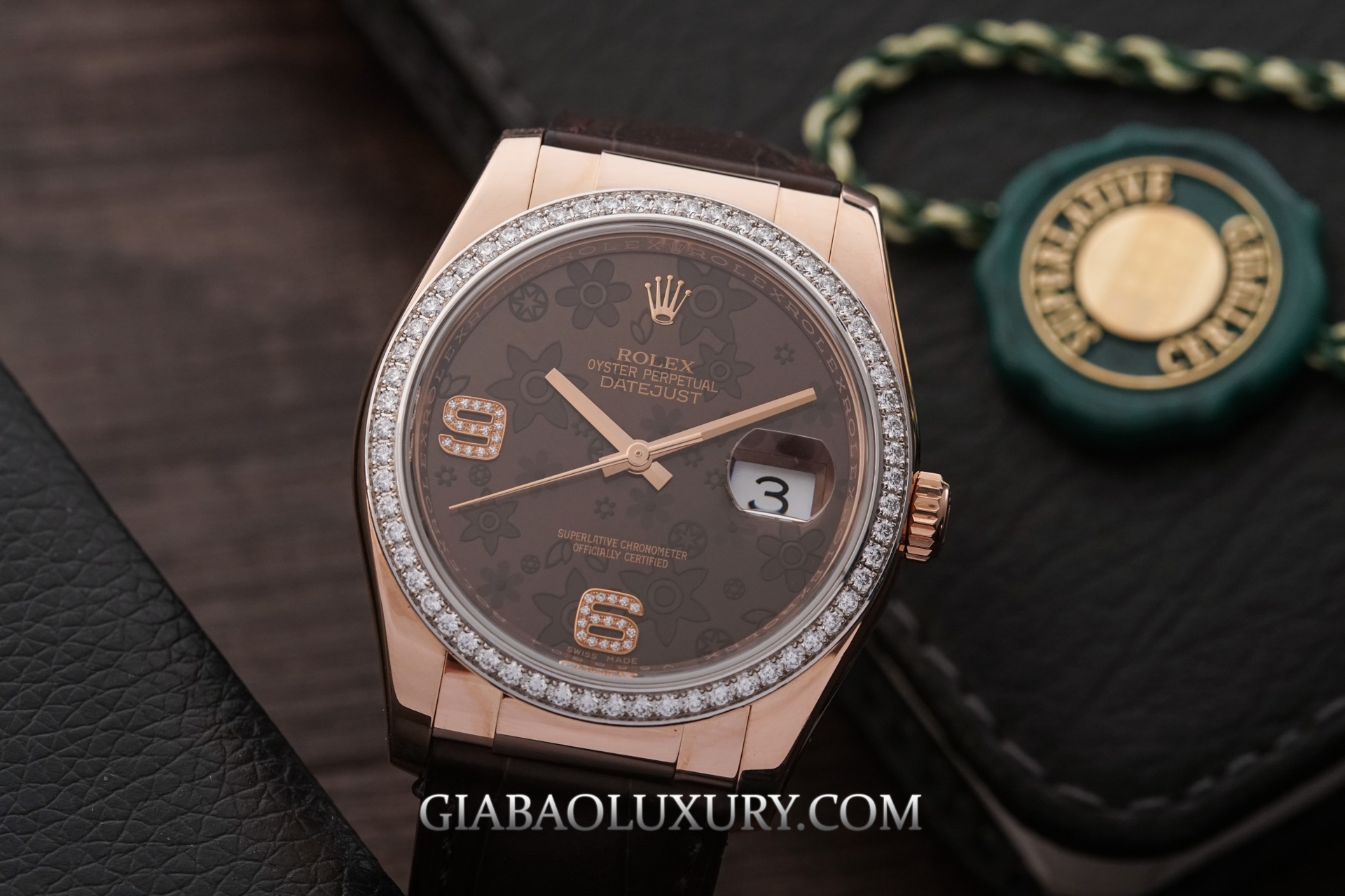 đồng hồ Rolex Datejust 36mm 116185 Mặt Số Chocolate Họa Tiết Hoa