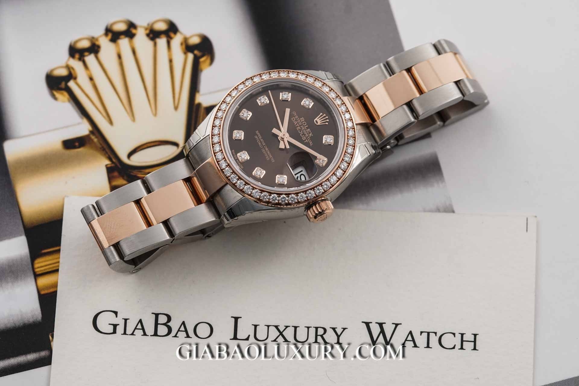 Đồng hồ Rolex Lady-Datejust 279381RBR Mặt Số Chocolate Nạm Kim Cương Dây Đeo Oyster