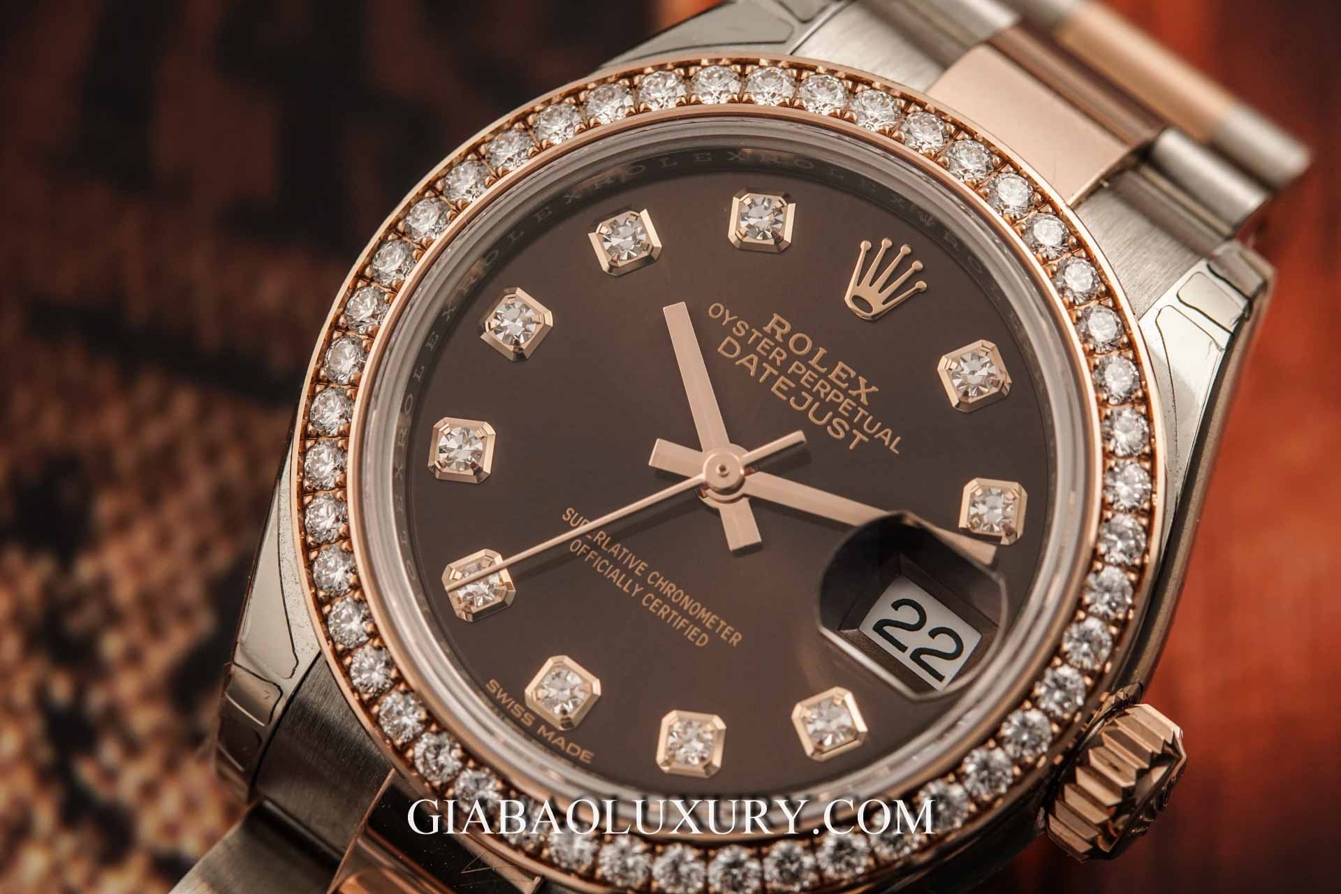 Đồng hồ Rolex Lady-Datejust 279381RBR Mặt Số Chocolate Nạm Kim Cương Dây Đeo Oyster