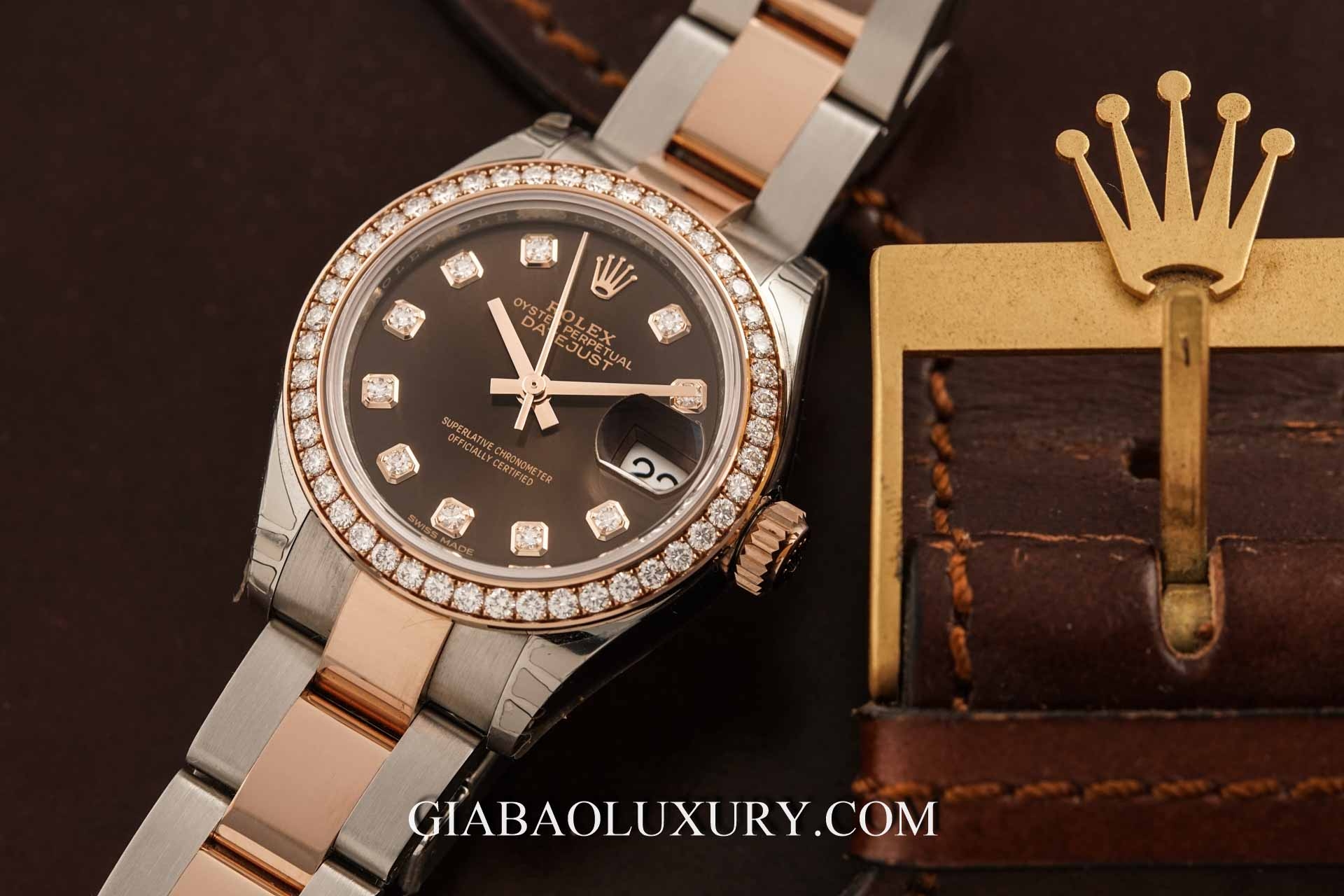 Đồng hồ Rolex Lady-Datejust 279381RBR Mặt Số Chocolate Nạm Kim Cương Dây Đeo Oyster