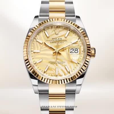 Đồng Hồ Rolex Datejust 36 126233 Mặt Số Cây Lá Nhiệt Đới Vàng Champagne Cọc Số Dạ Quang Dây Đeo Oyster