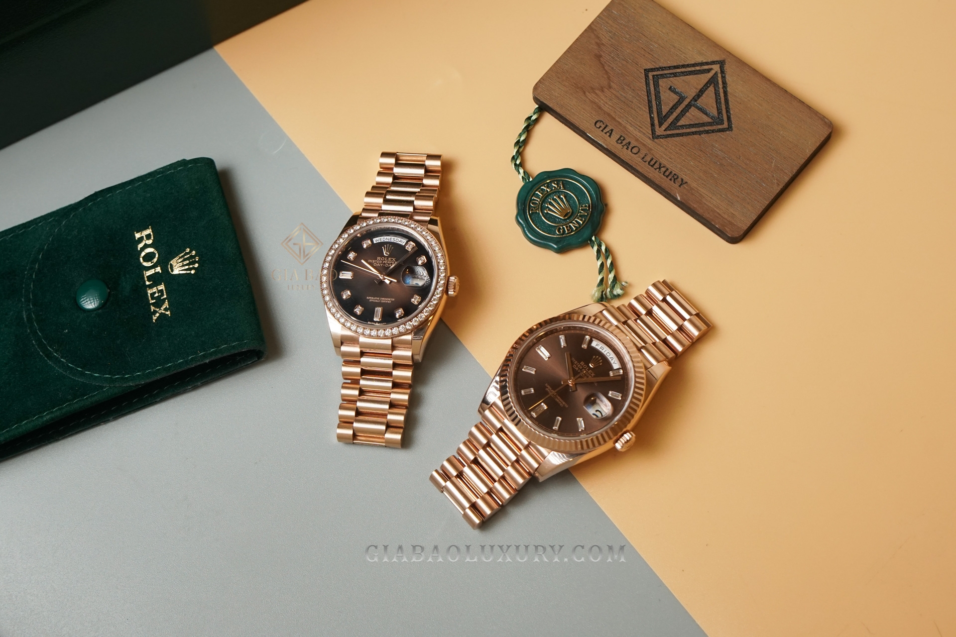 Đồng Hồ Rolex Day-Date 40 228235 Mặt Số Chocolate Nạm Kim Cương