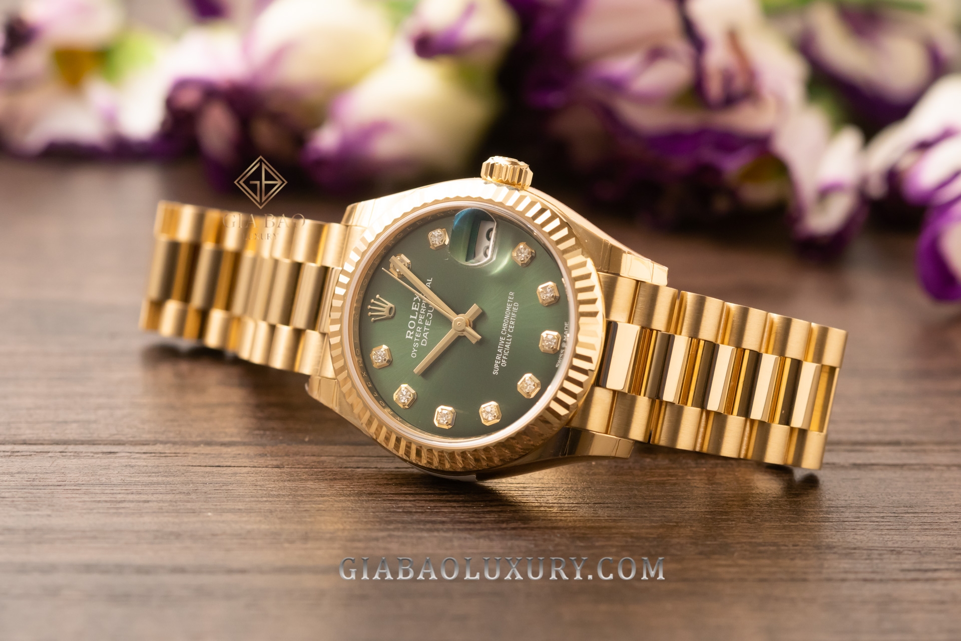 Đồng Hồ Rolex Datejust 278278 Mặt Số Oliu Xanh Nạm Kim Cương