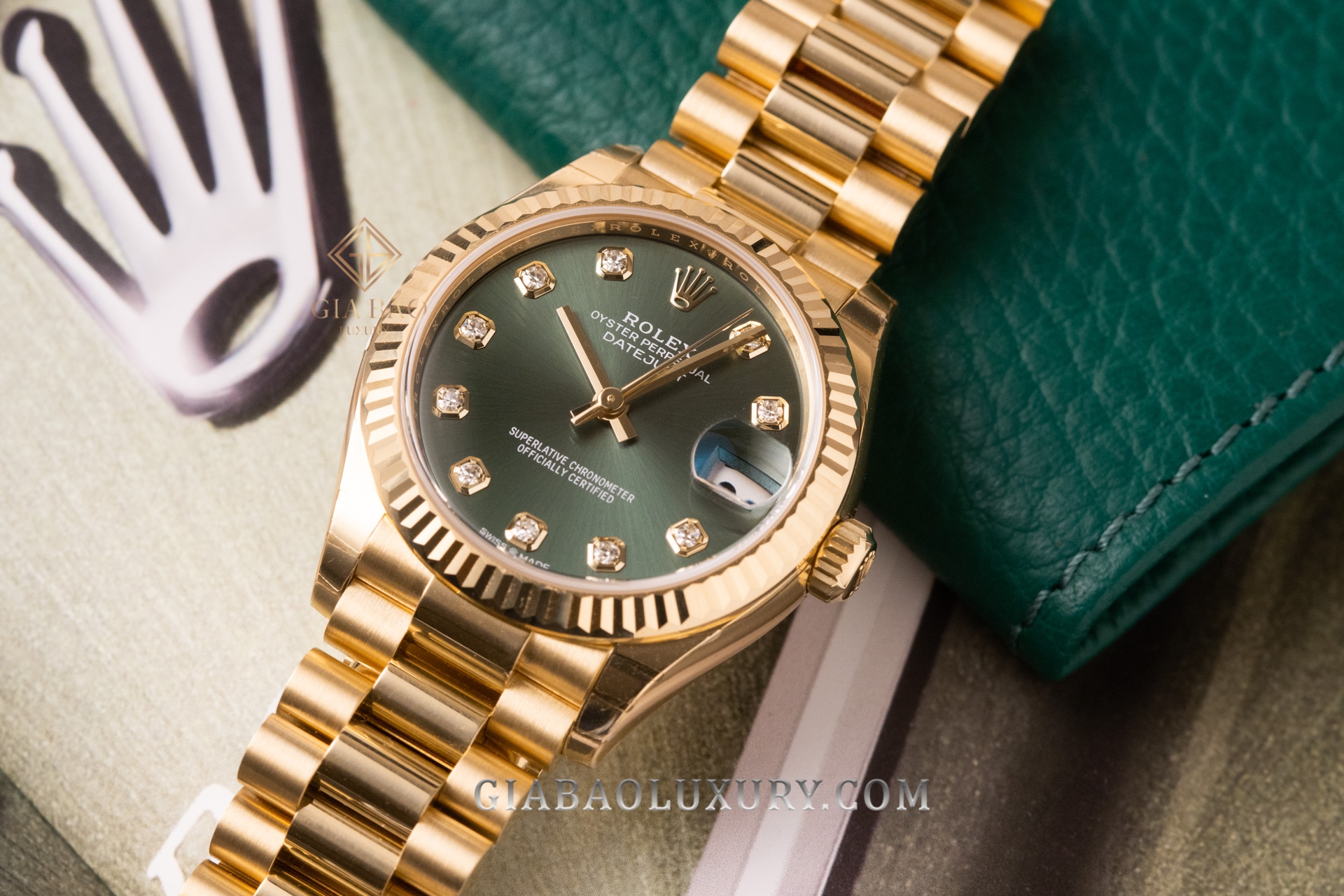 Đồng Hồ Rolex Datejust 278278 Mặt Số Oliu Xanh Nạm Kim Cương
