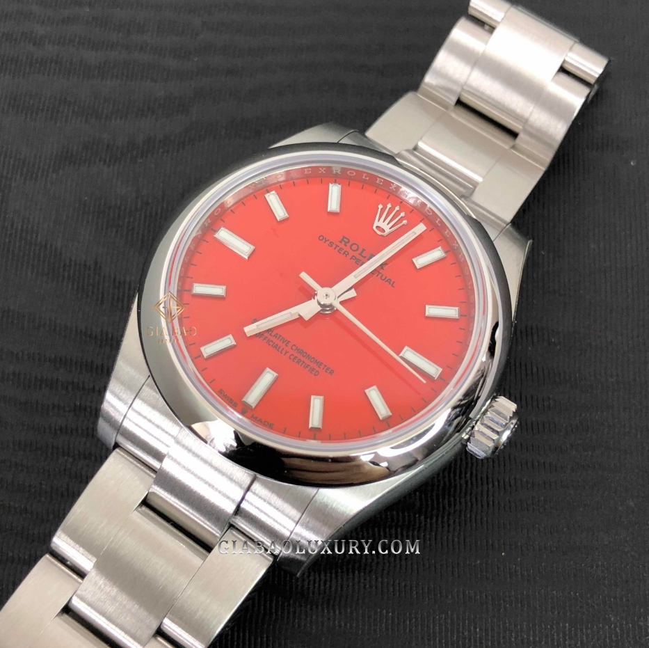 Đồng Hồ Rolex Oyster Perpetual 31 277200 Mặt Số Đỏ Cọc Dạ Quang