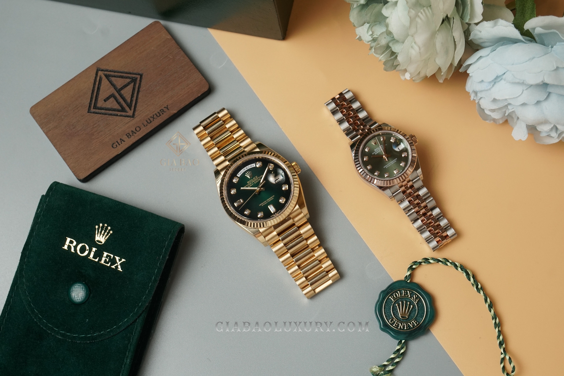 Đồng Hồ Rolex Day-Date 36 128238 Mặt Số Ombre Xanh Lá