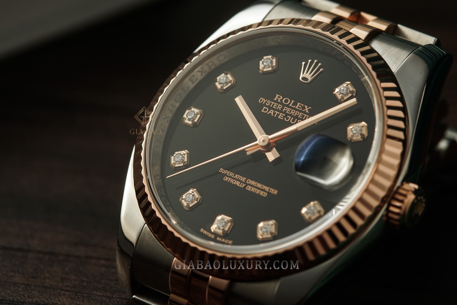 Đồng Hồ Rolex Datejust 116231 Mặt Số Đen Nạm Kim Cương