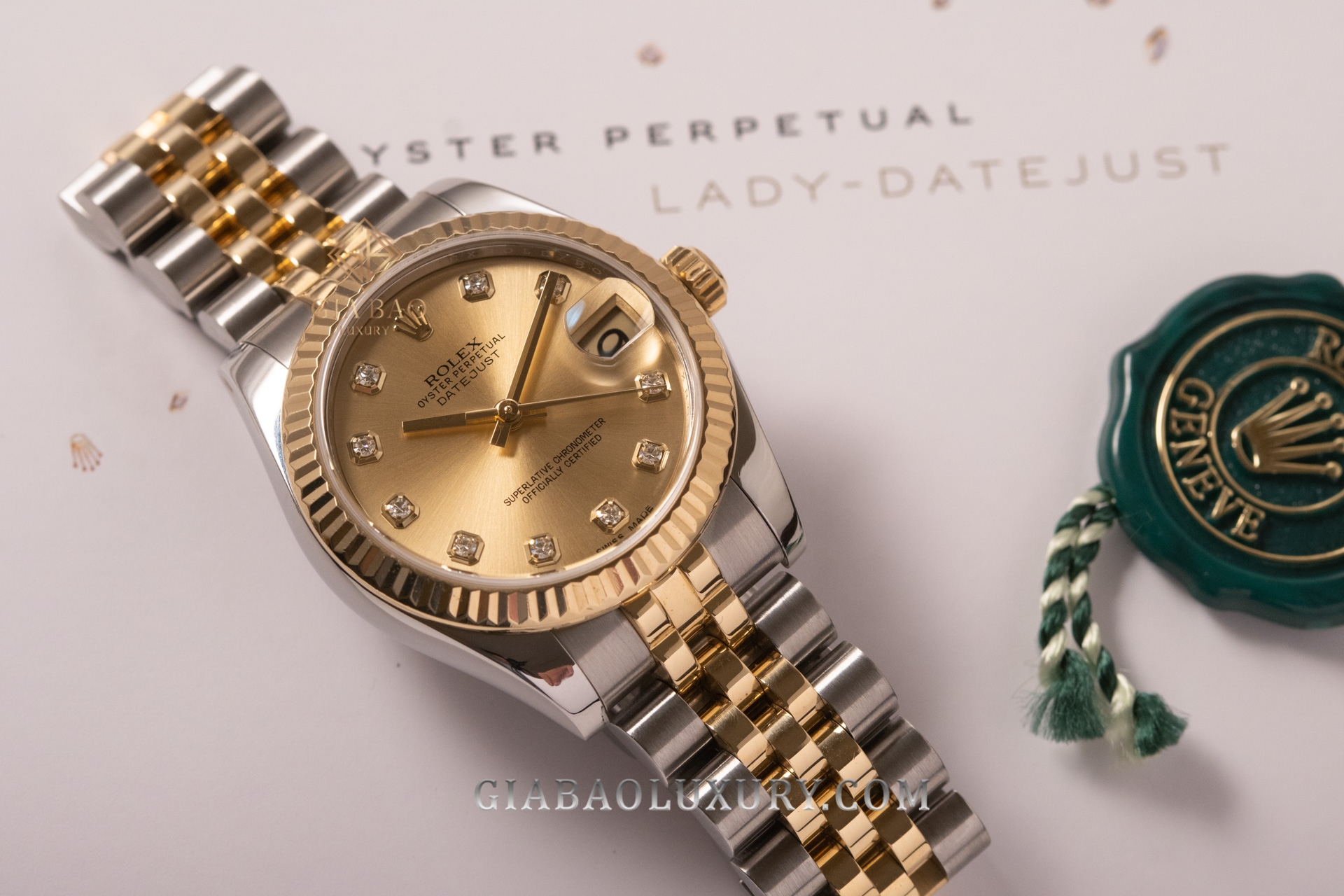 Đồng Hồ Rolex Lady Datejust 31 178273 Mặt Số Vàng Champage Cọc Số Kim Cương