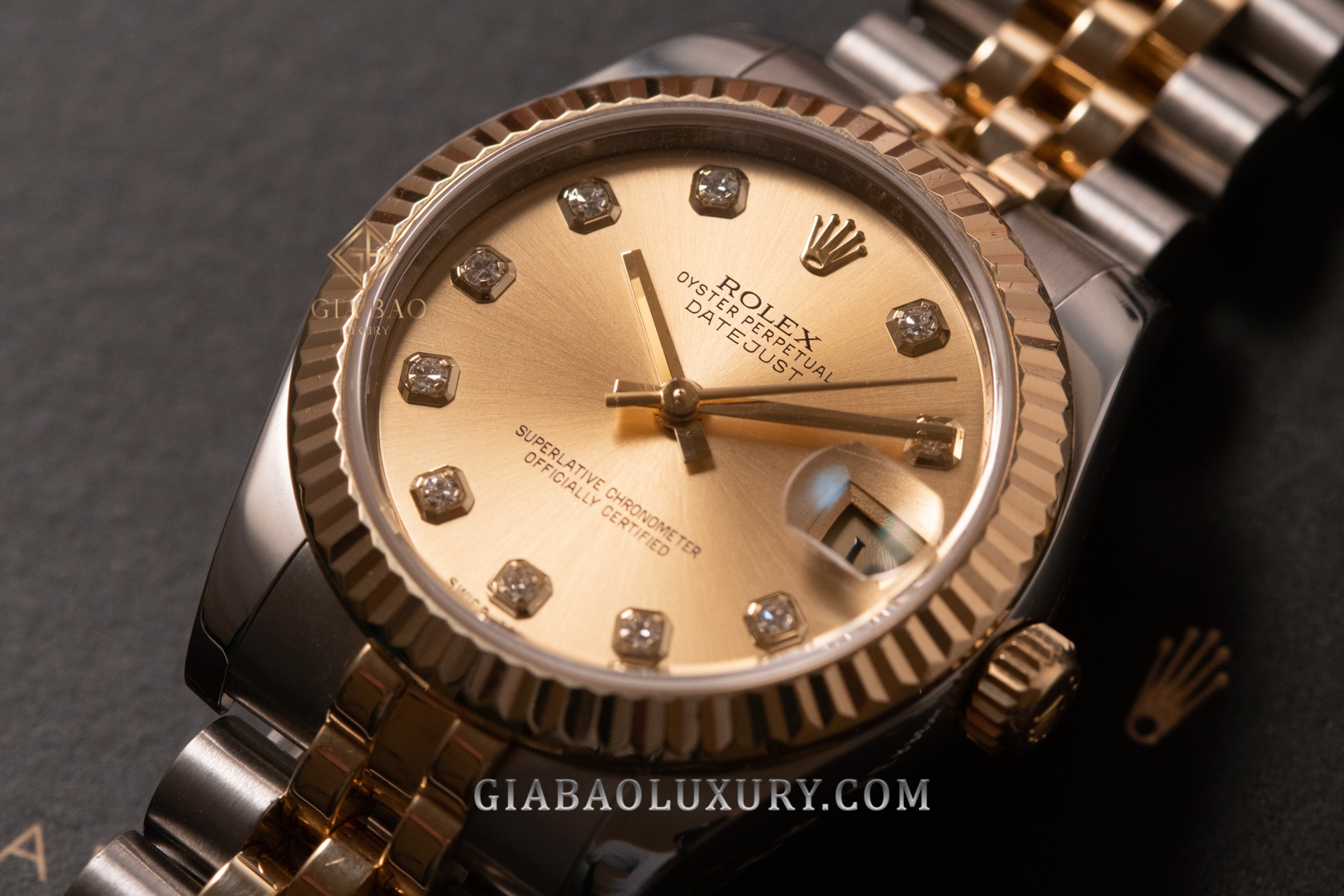 Đồng Hồ Rolex Lady Datejust 31 178273 Mặt Số Vàng Champage Cọc Số Kim Cương