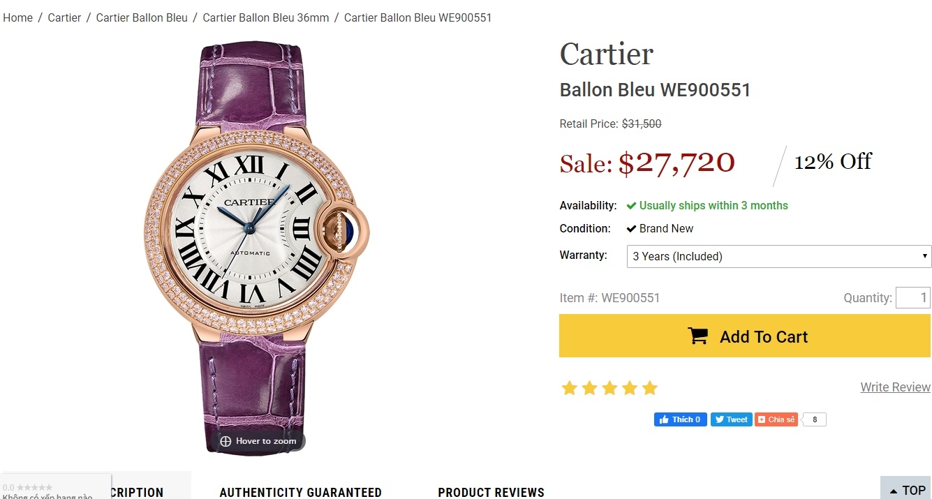 Đồng Hồ Cartier Ballon Bleu de Cartier WE900551