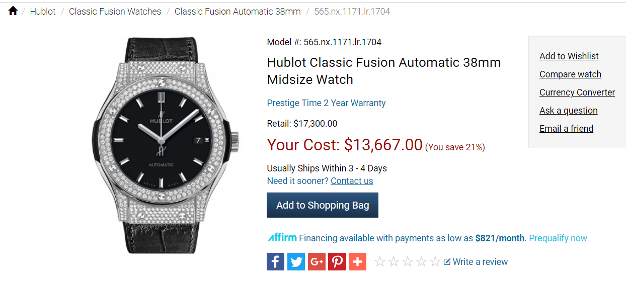 Đồng hồ Hublot Classic Fusion Titanium Pavé 38mm 565.NX.1171.LR.1704