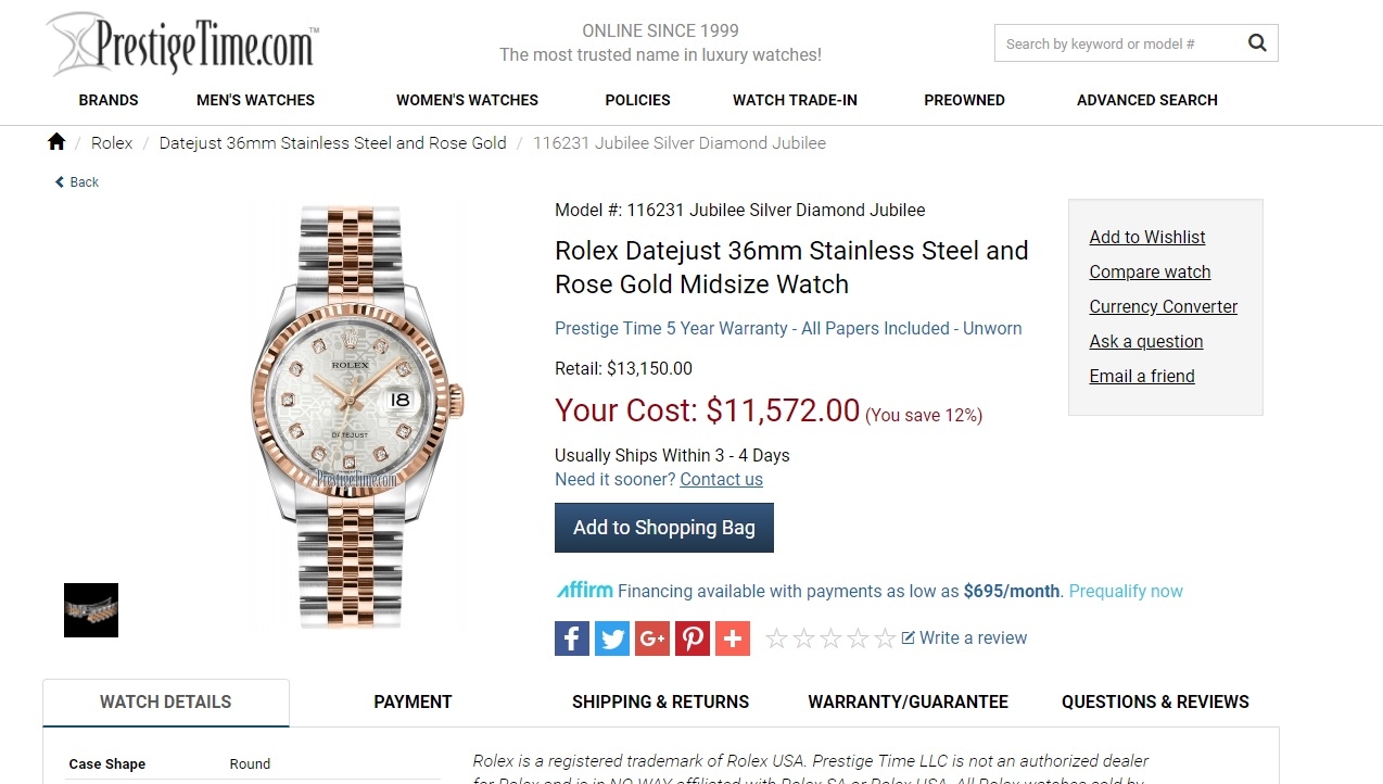 Đồng Hồ Rolex Datejust 116231 mặt vi tính trắng