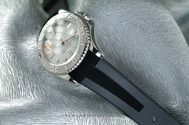 Dây cao su Rubber B dành cho đồng hồ Rolex Yacht-Master size 35mm - TUXEDO VELOUR - Tang Buckle Series