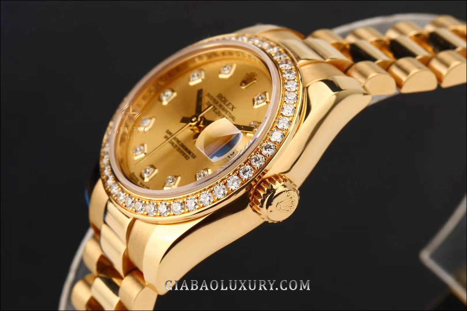 Đồng Hồ Rolex Lady-Datejust 26 179138 Mặt Số Vàng Champagne Cọc Kim Cương