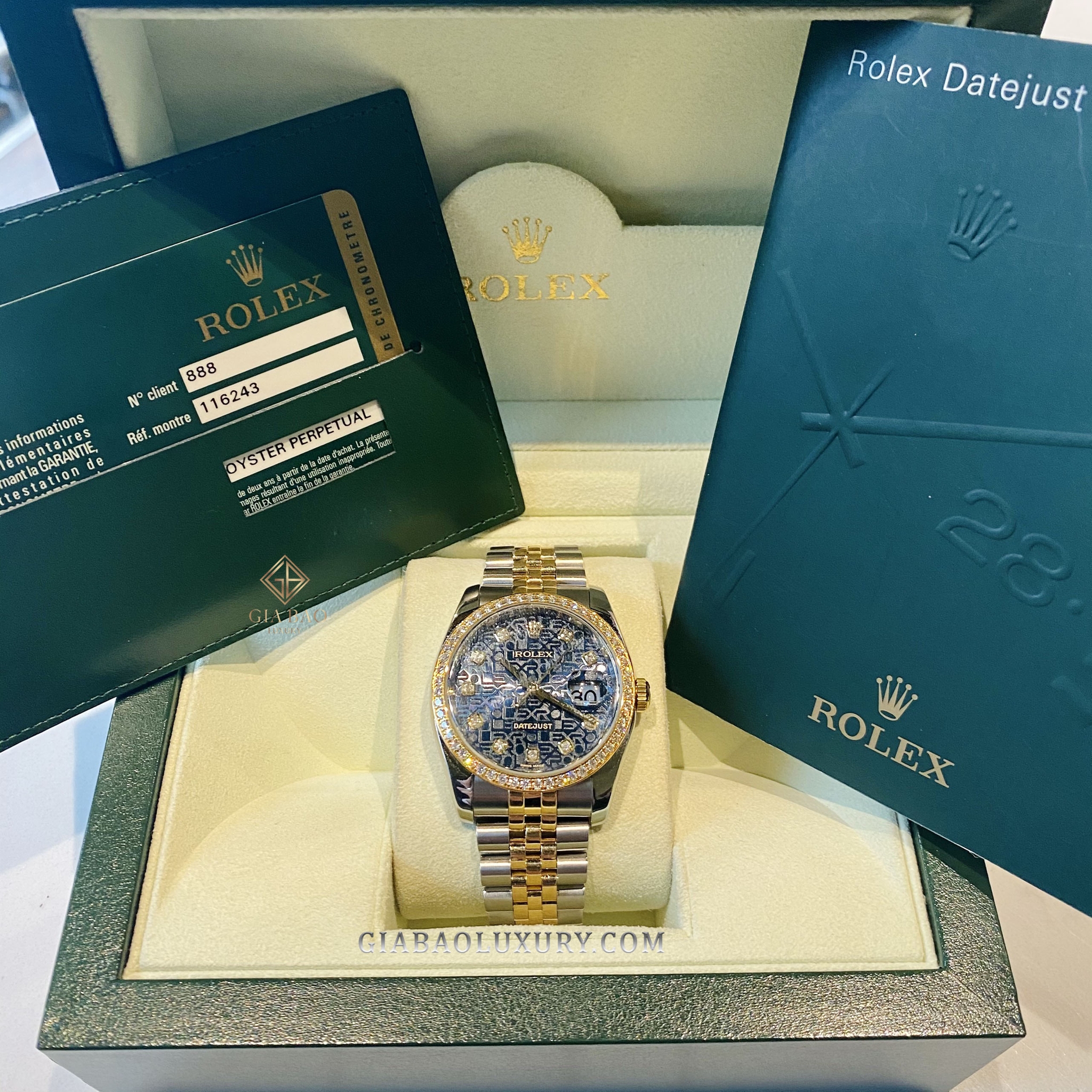 Đồng Hồ Rolex Datejust 36 116243 Mặt Số Vi Tính Xanh