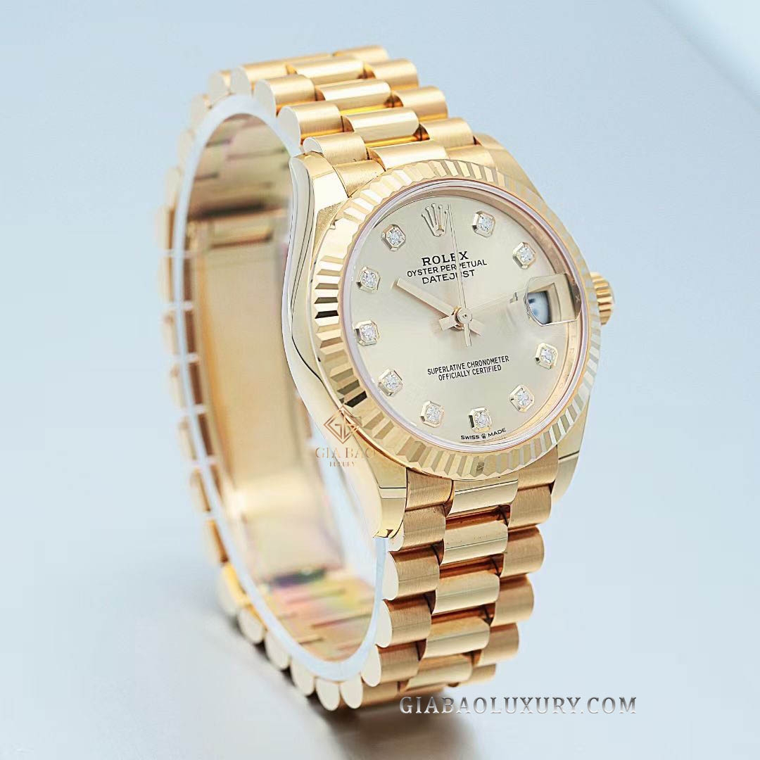 Đồng Hồ Rolex Datejust 278278 Mặt Số Vàng Champagne Nạm Kim Cương
