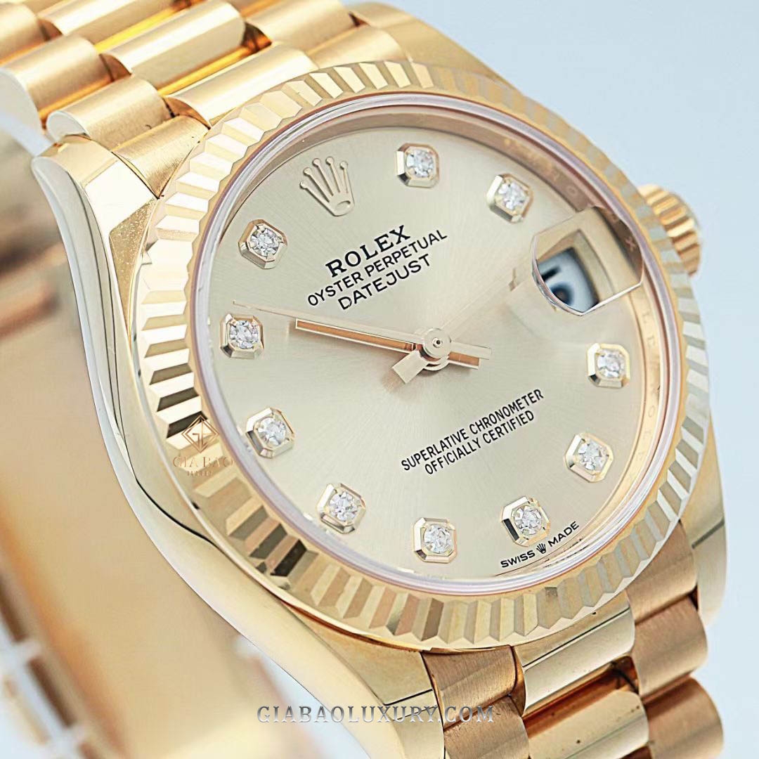 Đồng Hồ Rolex Datejust 278278 Mặt Số Vàng Champagne Nạm Kim Cương