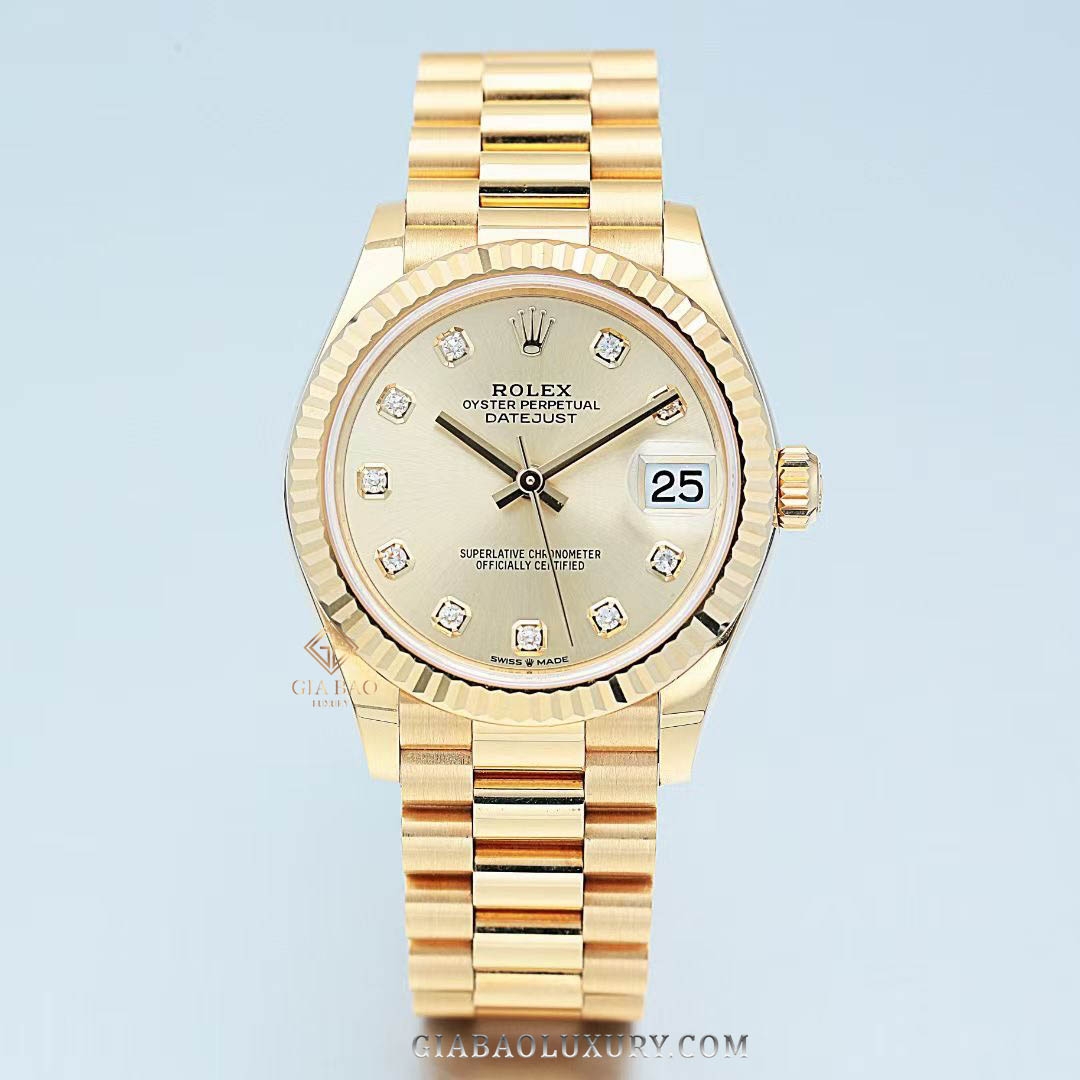 Đồng Hồ Rolex Datejust 278278 Mặt Số Vàng Champagne Nạm Kim Cương