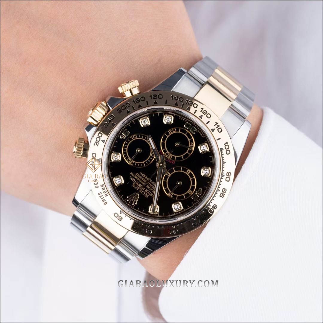 Đồng Hồ Rolex Cosmograph Daytona 116503 Mặt Số Đen Cọc Số Nạm Kim Cương