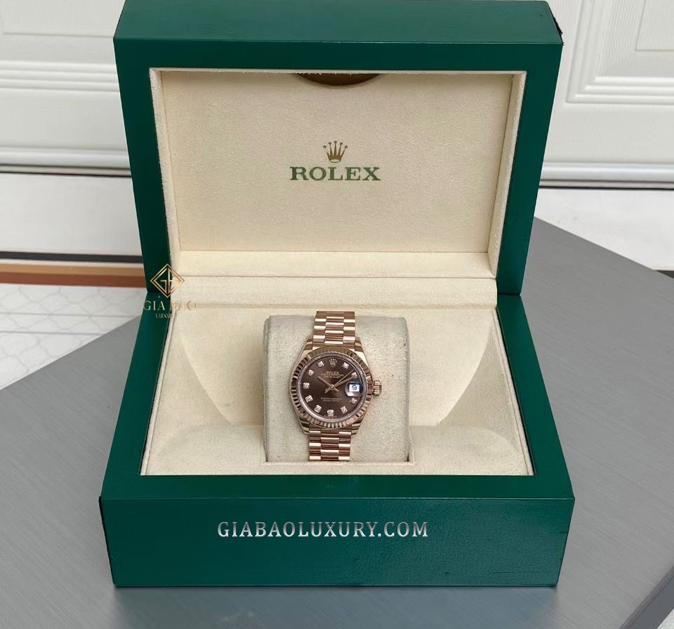 Đồng hồ Rolex Lady-Datejust 279175 Mặt Số Chocolate Nạm Kim Cương Dây Đeo President