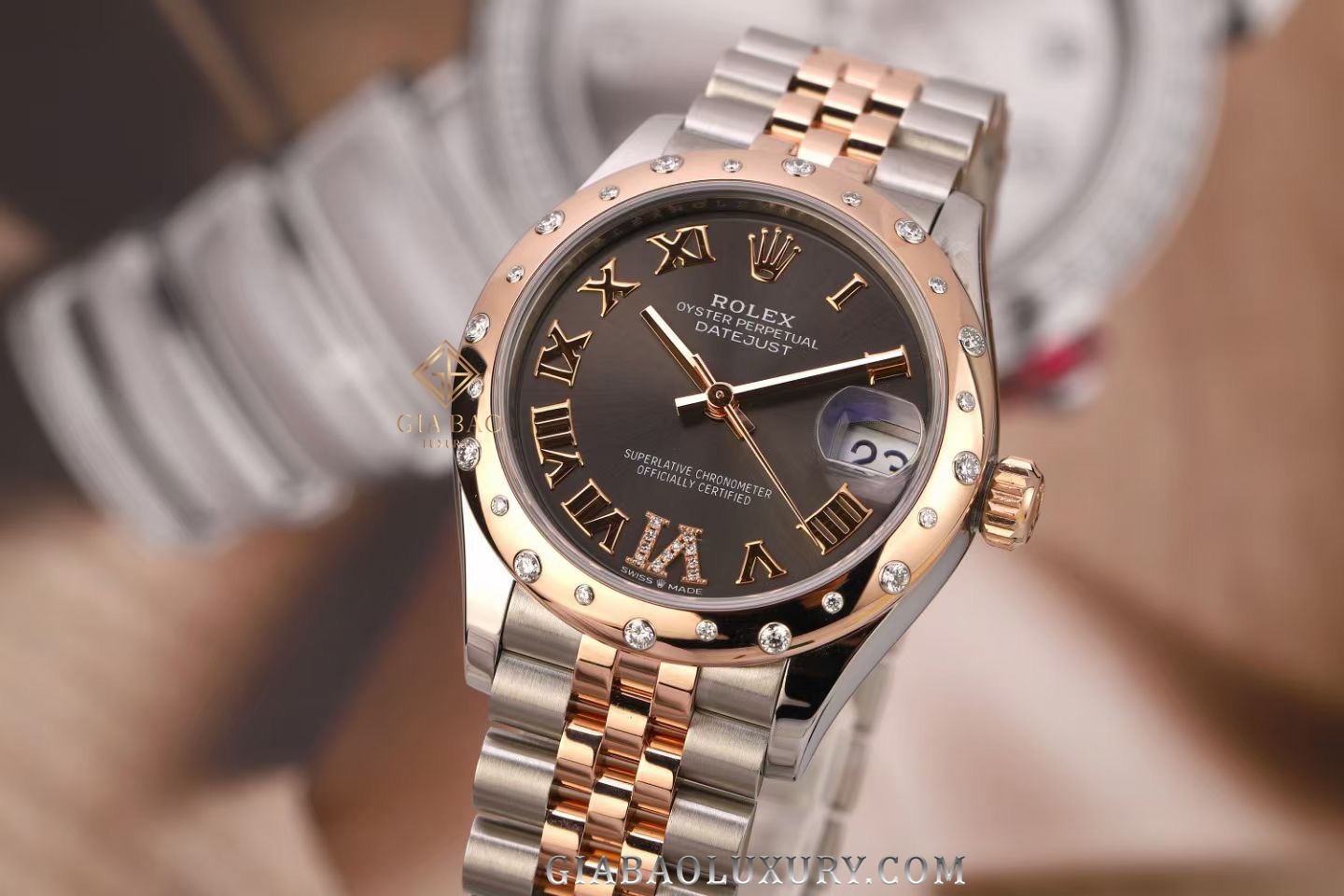 Đồng Hồ Rolex Datejust 31 278341RBR Mặt Số Chocolate Cọc Số La Mã Nạm Kim Cương