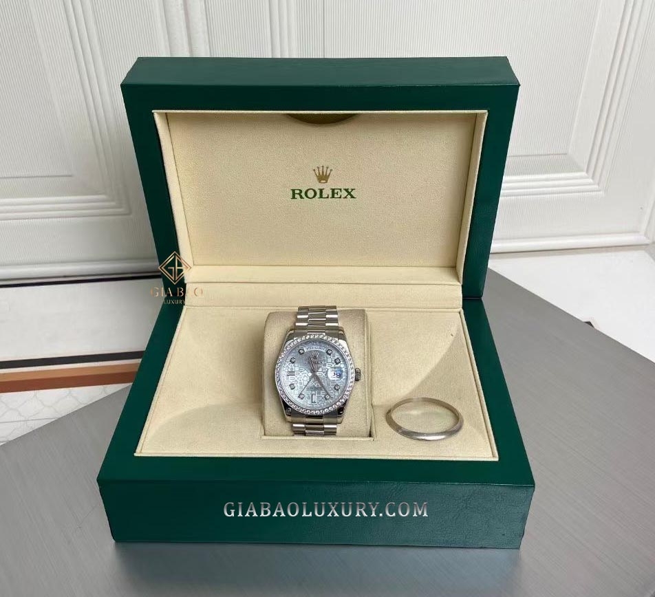 Đồng Hồ Rolex Day Date 36 118206 Mặt Số Vi Tính Xanh Lam