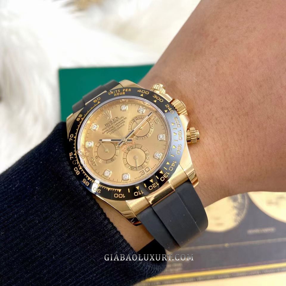 Đồng Hồ Rolex Cosmograph Daytona 116518LN Mặt Số Vàng Champagne Nạm Kim Cương