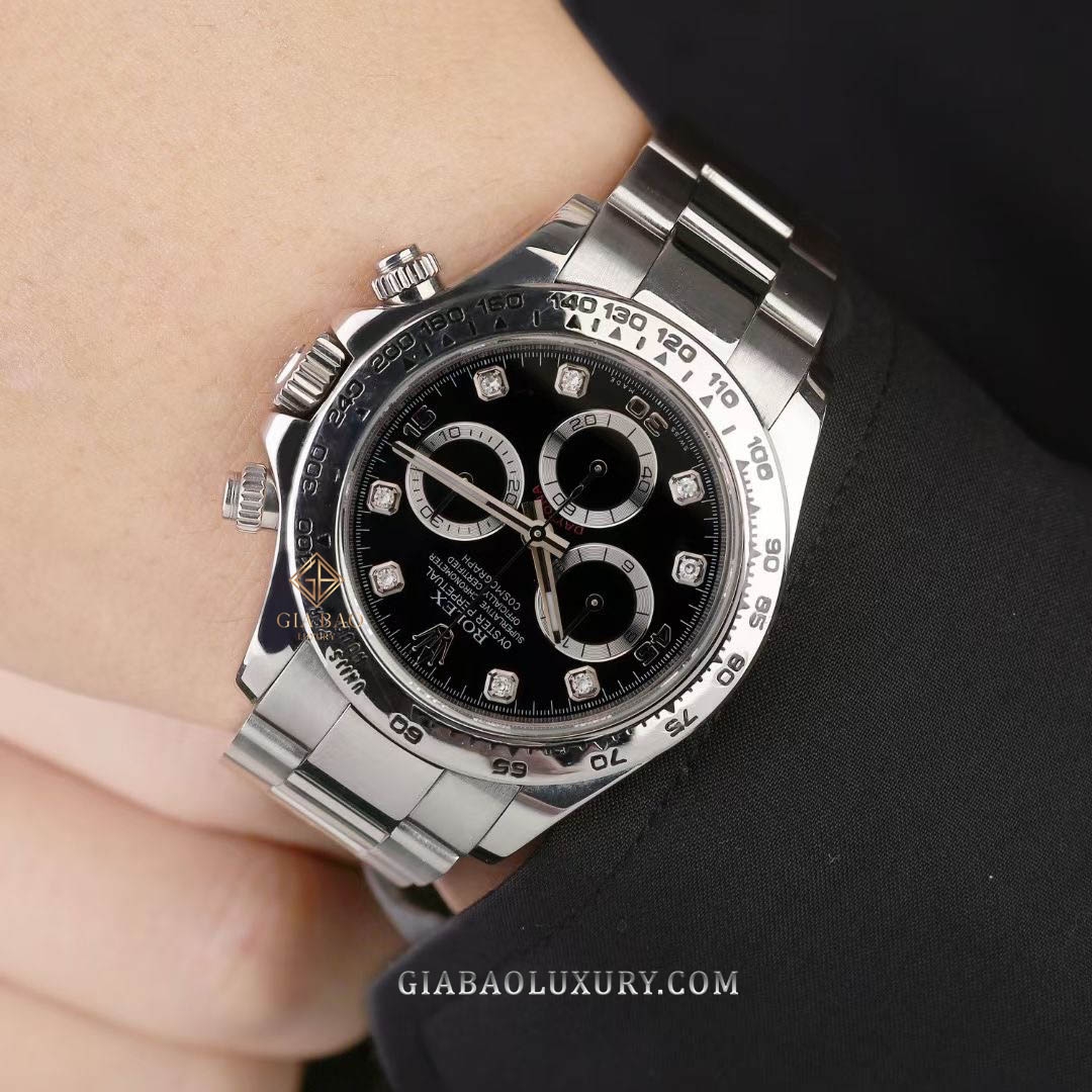 Đồng Hồ Rolex Cosmograph Daytona 116509 Mặt Số Đen Nạm Kim Cương
