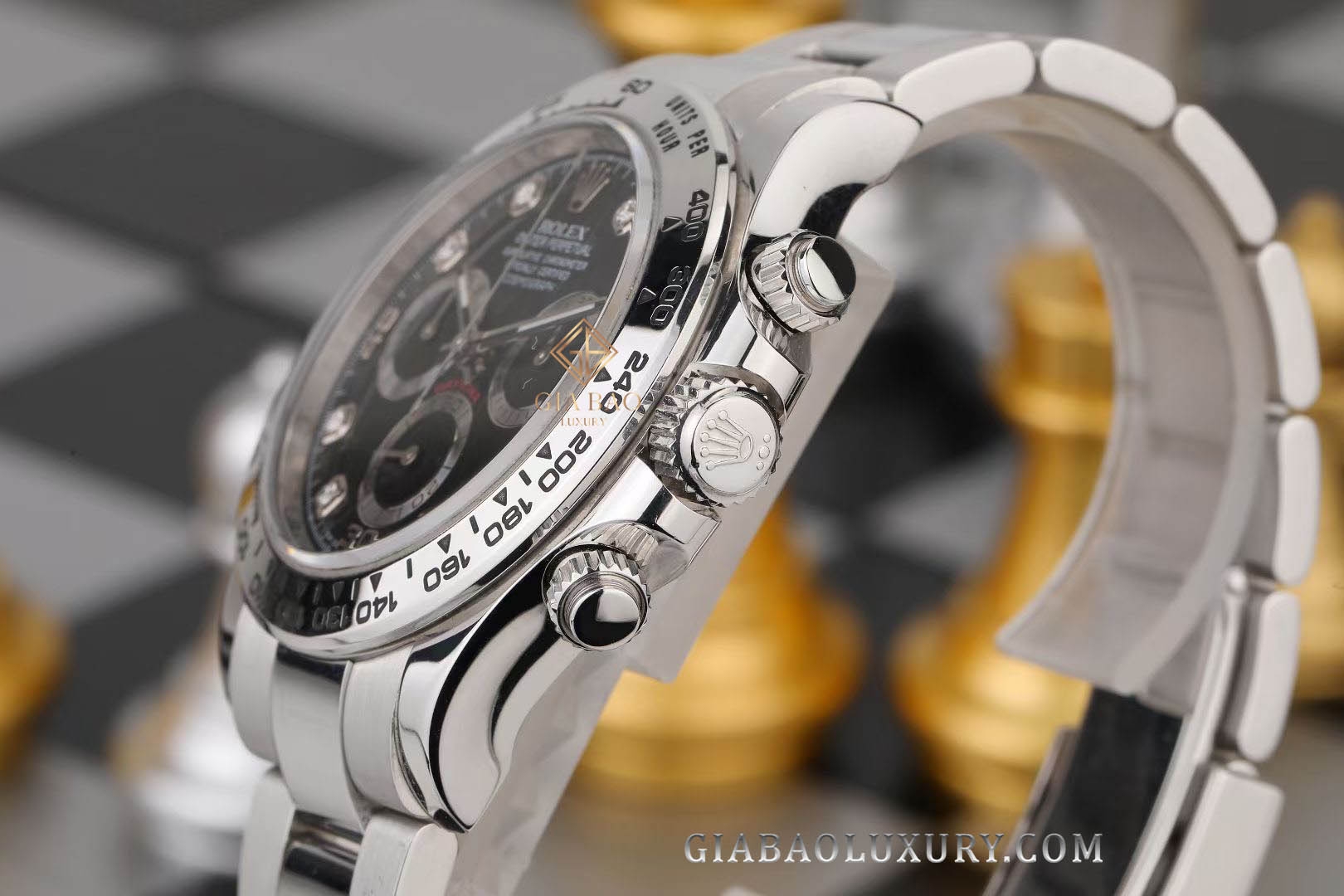 Đồng Hồ Rolex Cosmograph Daytona 116509 Mặt Số Đen Nạm Kim Cương