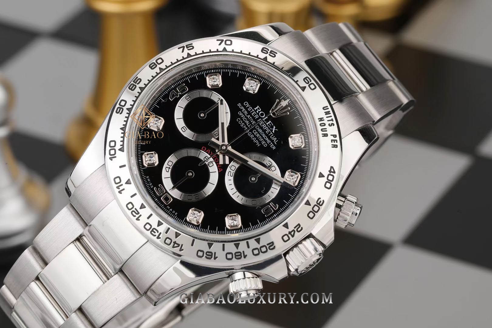 Đồng Hồ Rolex Cosmograph Daytona 116509 Mặt Số Đen Nạm Kim Cương