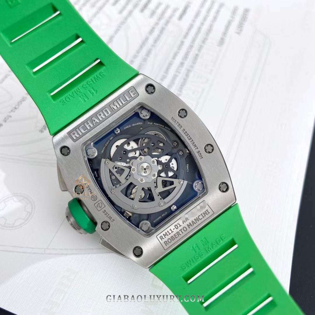 Đồng Hồ Richard Mille RM011-02 TI Dây Cao Su Xanh Lá