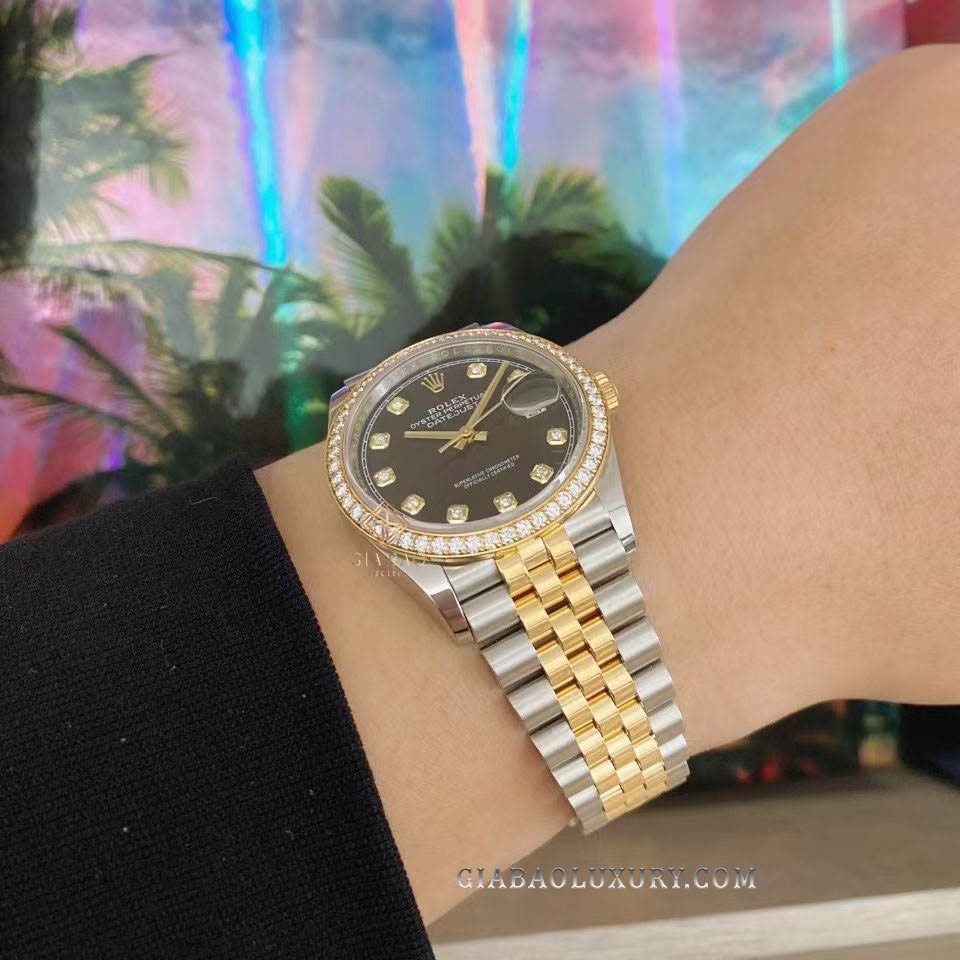 Đồng Hồ Rolex Datejust 36 126283RBR Mặt Số Đen Nạm Kim Cương
