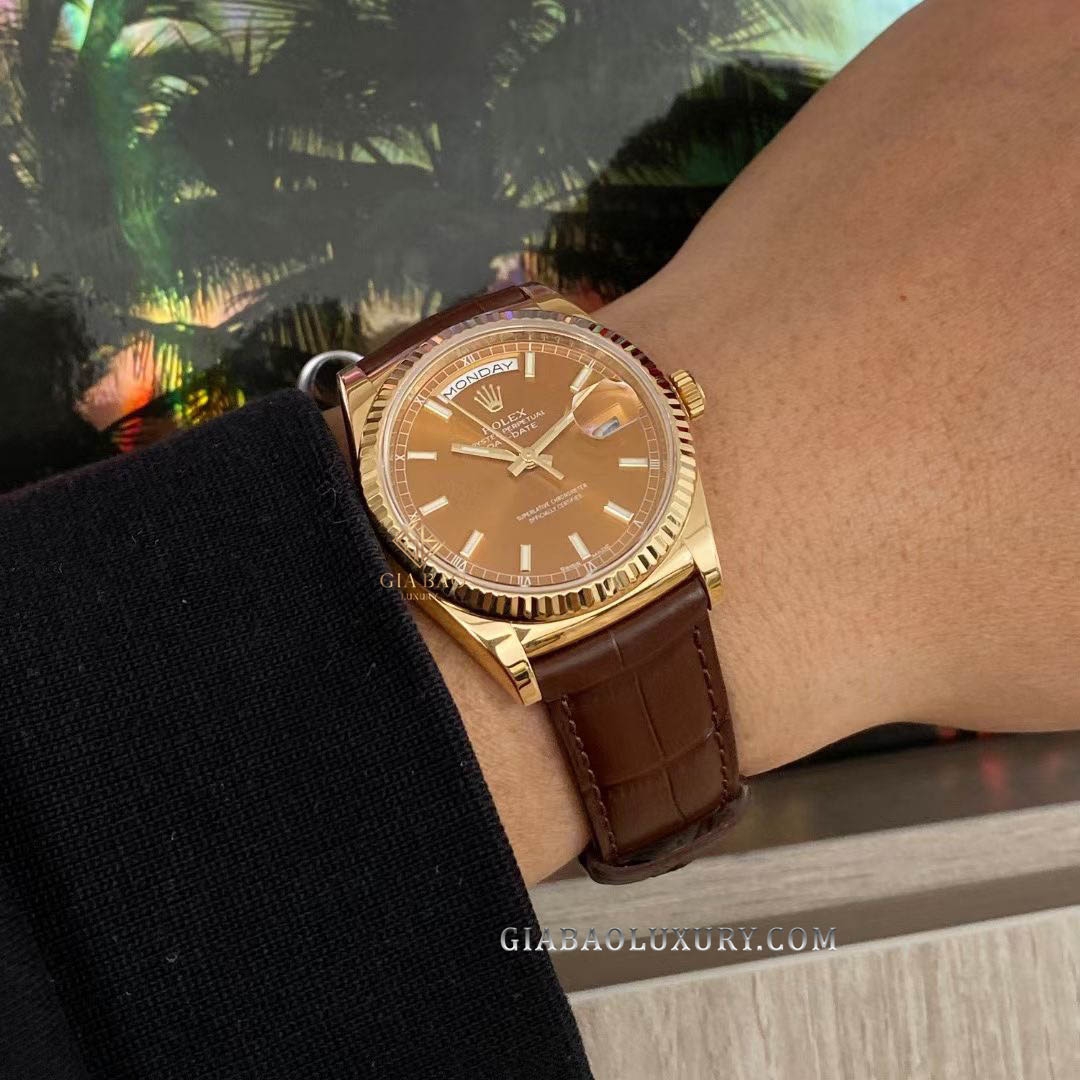 Đồng Hồ Rolex Day Date 36 118138 Mặt Số Cognac