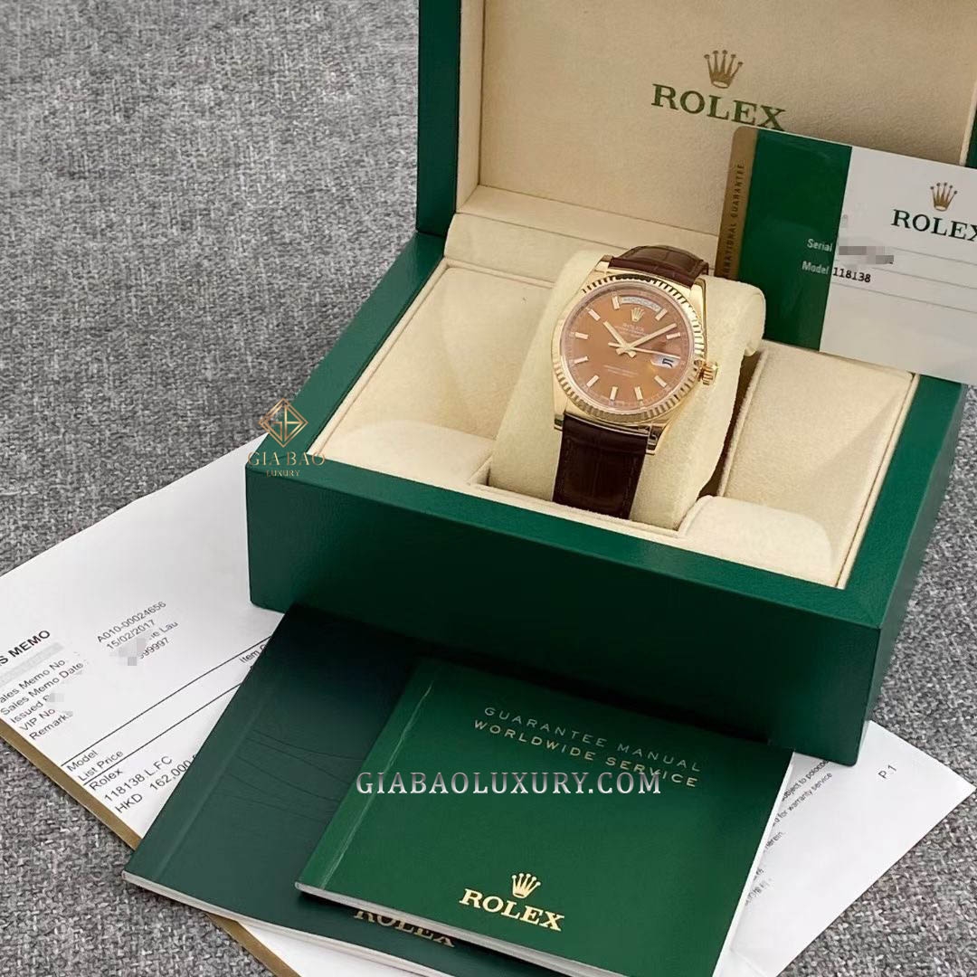 Đồng Hồ Rolex Day Date 36 118138 Mặt Số Cognac